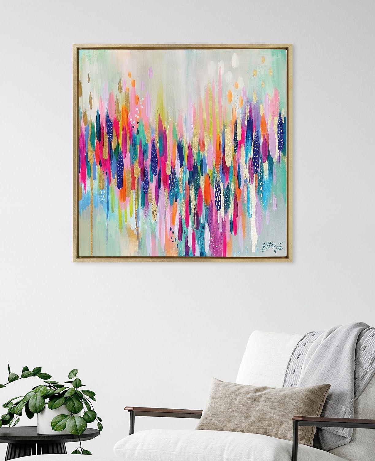 Kate and Laurel Sylvie Brushstroke 154 Framed Canvas Wall Art by Jessi Raulet of Ettavee, 30x30 Gold, Modern Abstract Colorful Fun Art for Wall