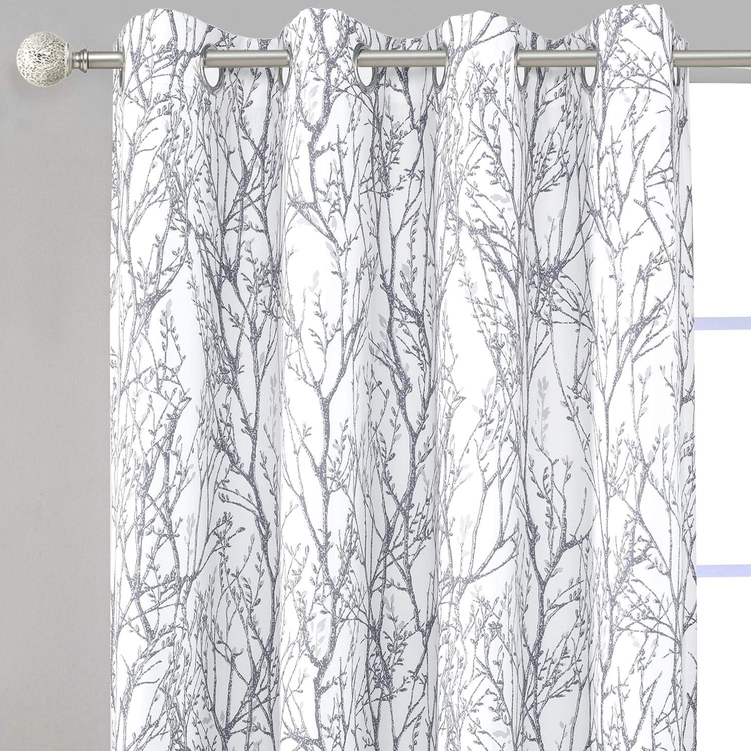 White Tree Branch Blackout Grommet Polyester Window Panels