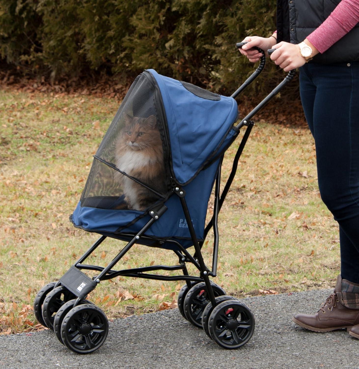 Blue Compact Easy Fold Pet Stroller for Dogs and Cats