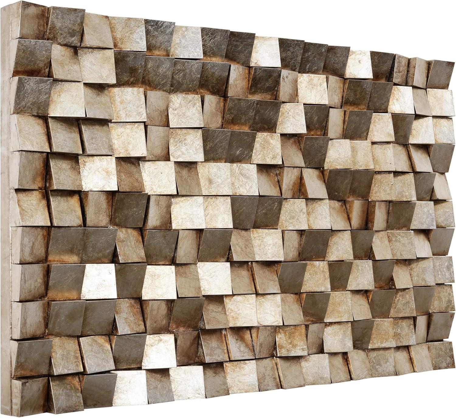 Empire Art Direct Textured 1 Metallic Hand Painted 3D Rugged Wooden Blocks Wall Art, 48" x 30"