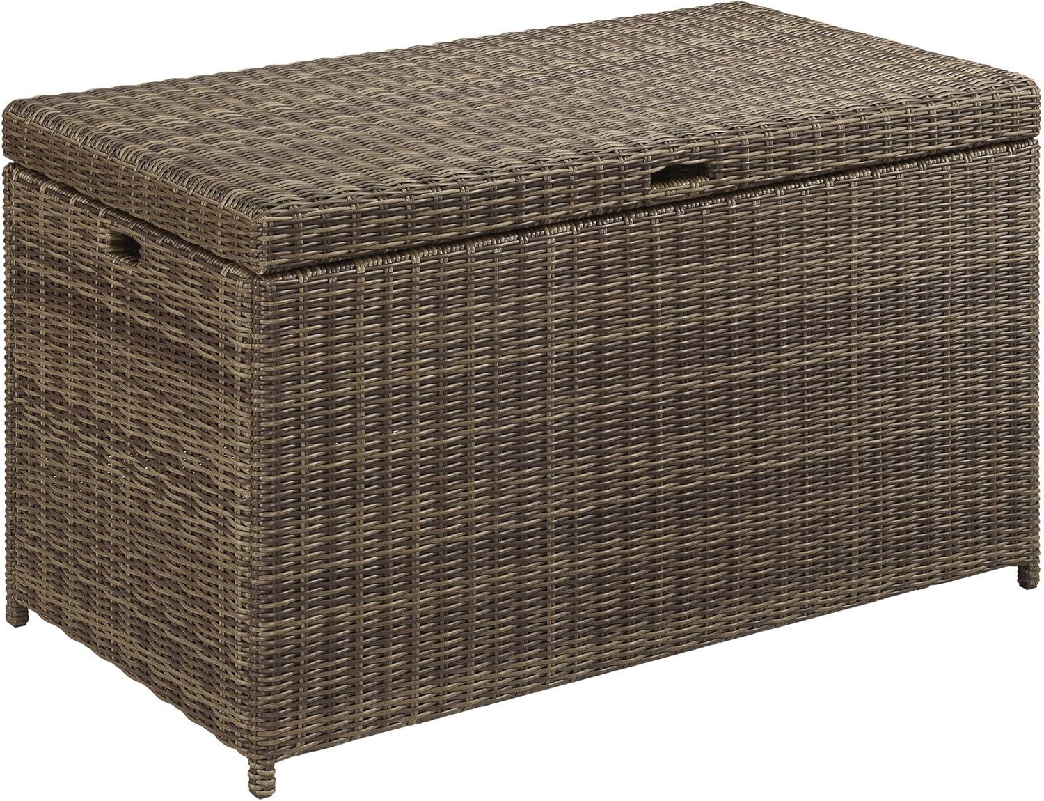 Bradenton Outdoor Wicker Storage Bin - Weathered Brown - Crosley: UV-Resistant Patio Deck Box, 25 Volume Capacity