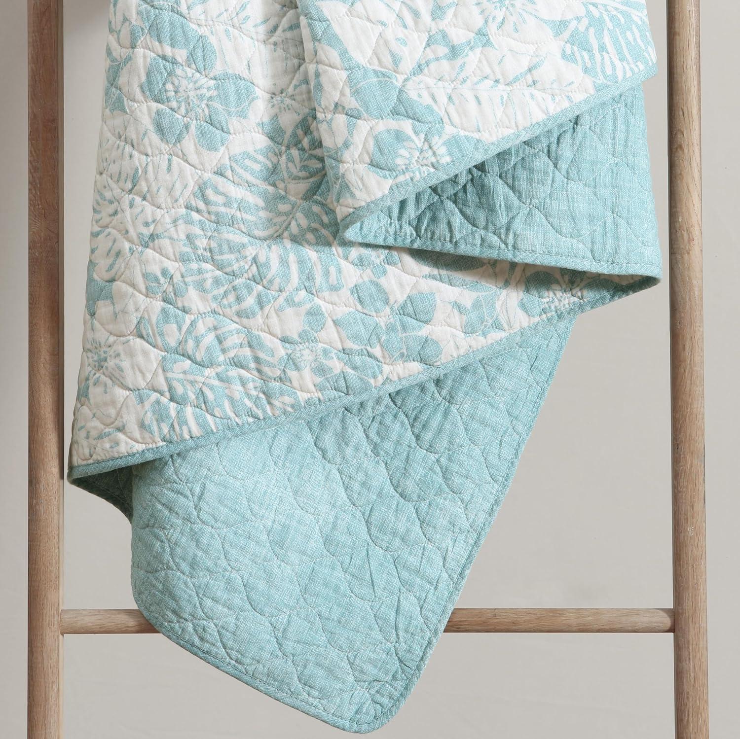 Tommy Bahama King Laguna Beach Quilt & Sham Set Turquoise: Reversible, Botanical Pattern, 3-Piece Set