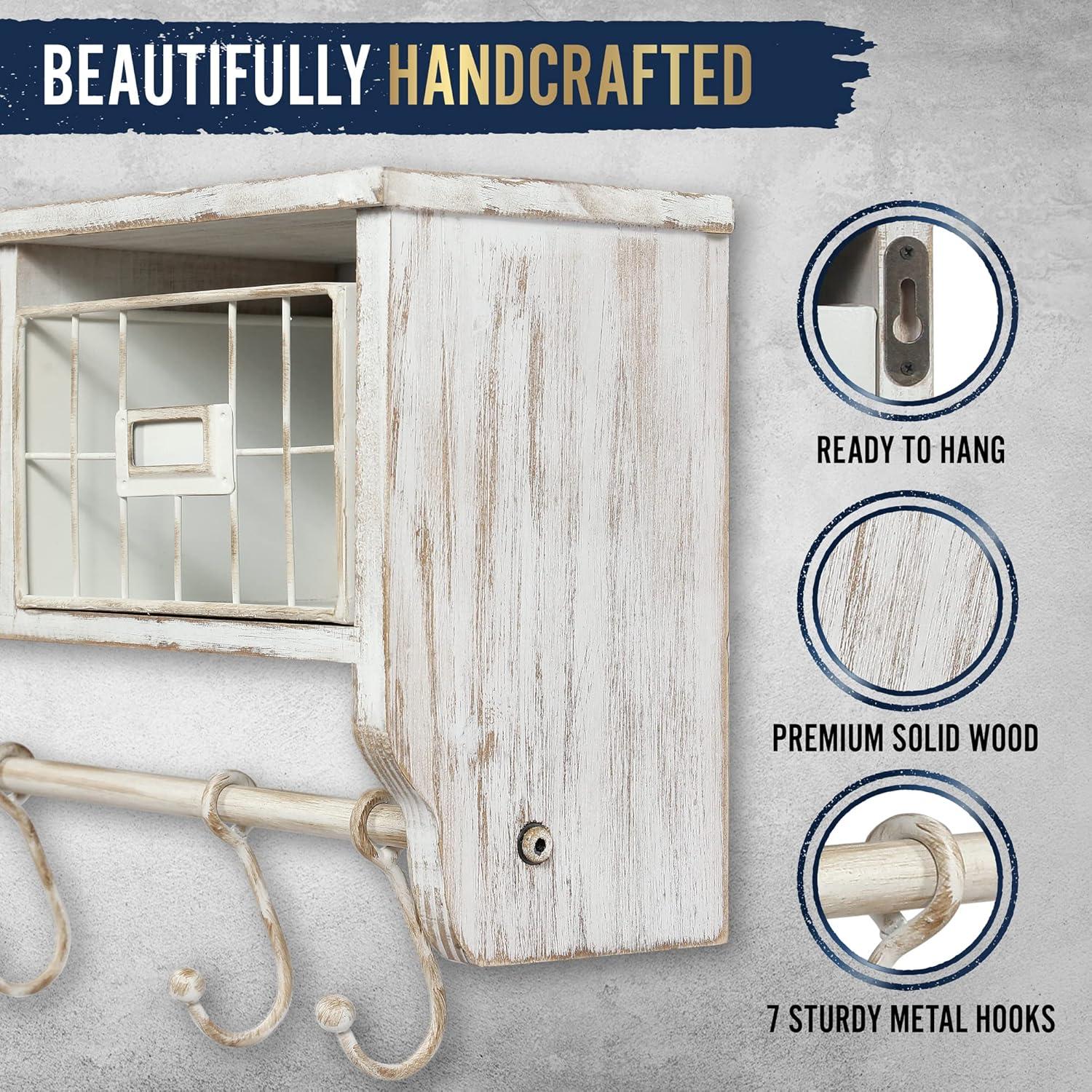 BizChair Rustic Coat Rack Wall Mounted Shelf with Hooks & Baskets, Entryway Organizer Wall Shelf with 5 Coat Hooks and Cubbies, (Rustic Brown, 24 Inch)