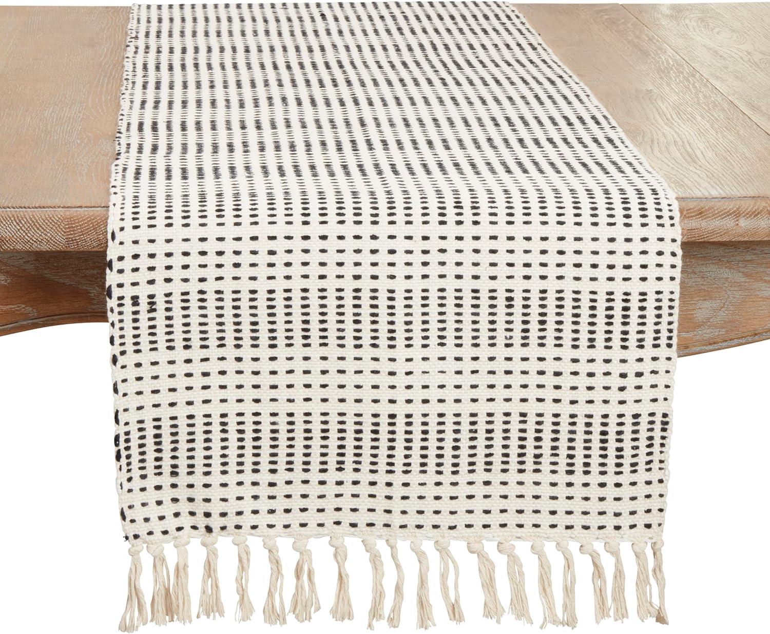 Saro Lifestyle Contemporary Dash Stripe Table Runner, Beige, 16"x72"