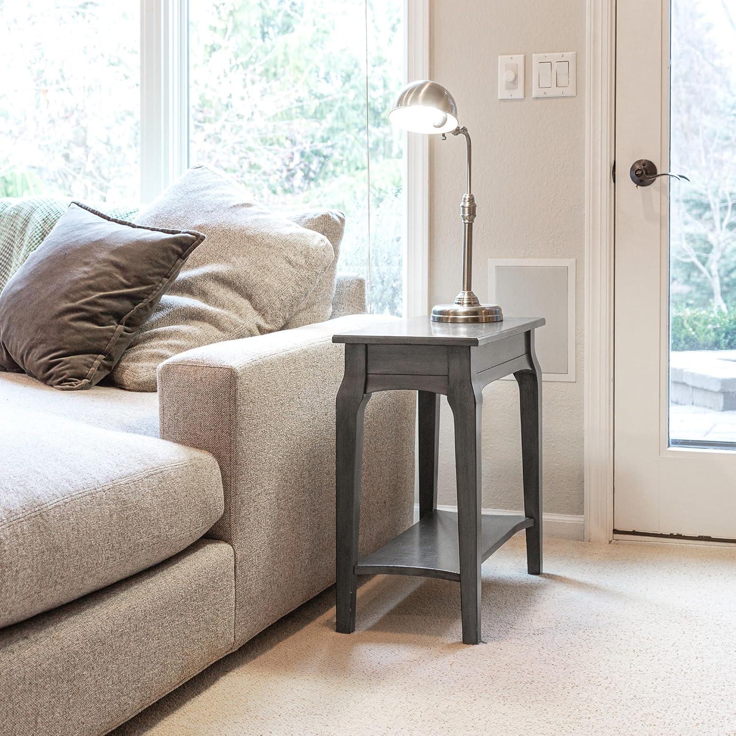 Leick Home Solid Wood Stratus 12 in. Narrow Side End Table with Shelf, Smoke Gray