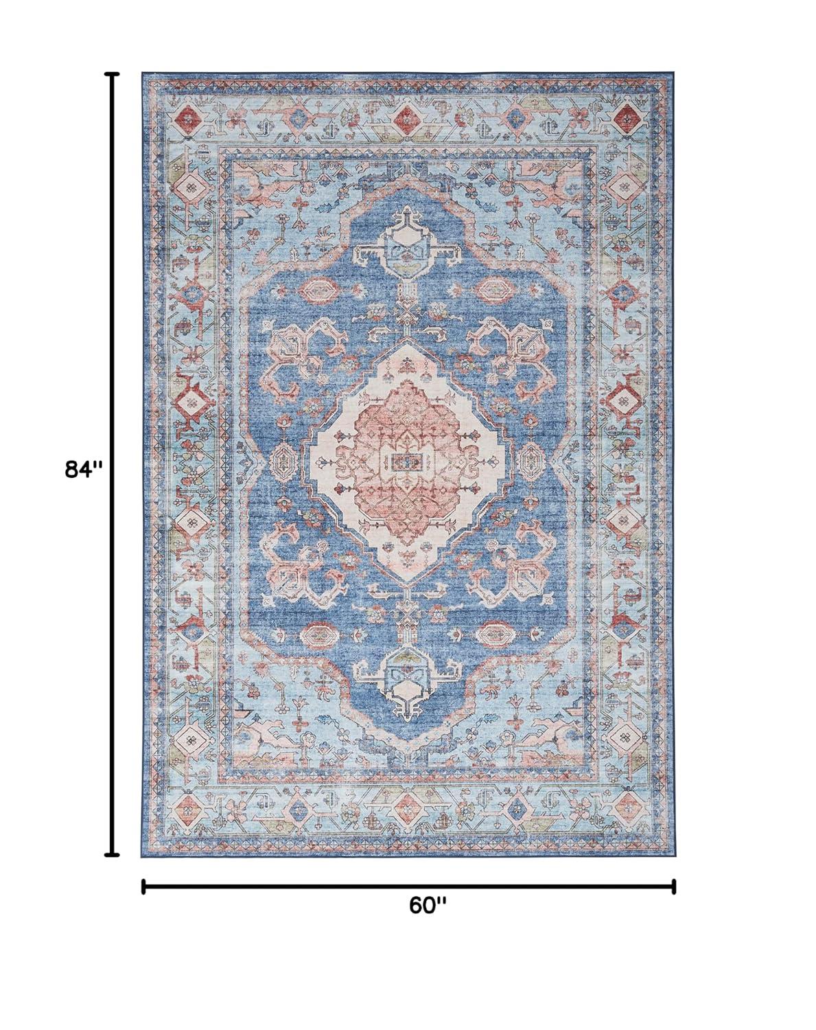 Nourison Fulton Bordered Medallion Non-Slip Flatwoven Indoor Rug Blue 5' x 7'
