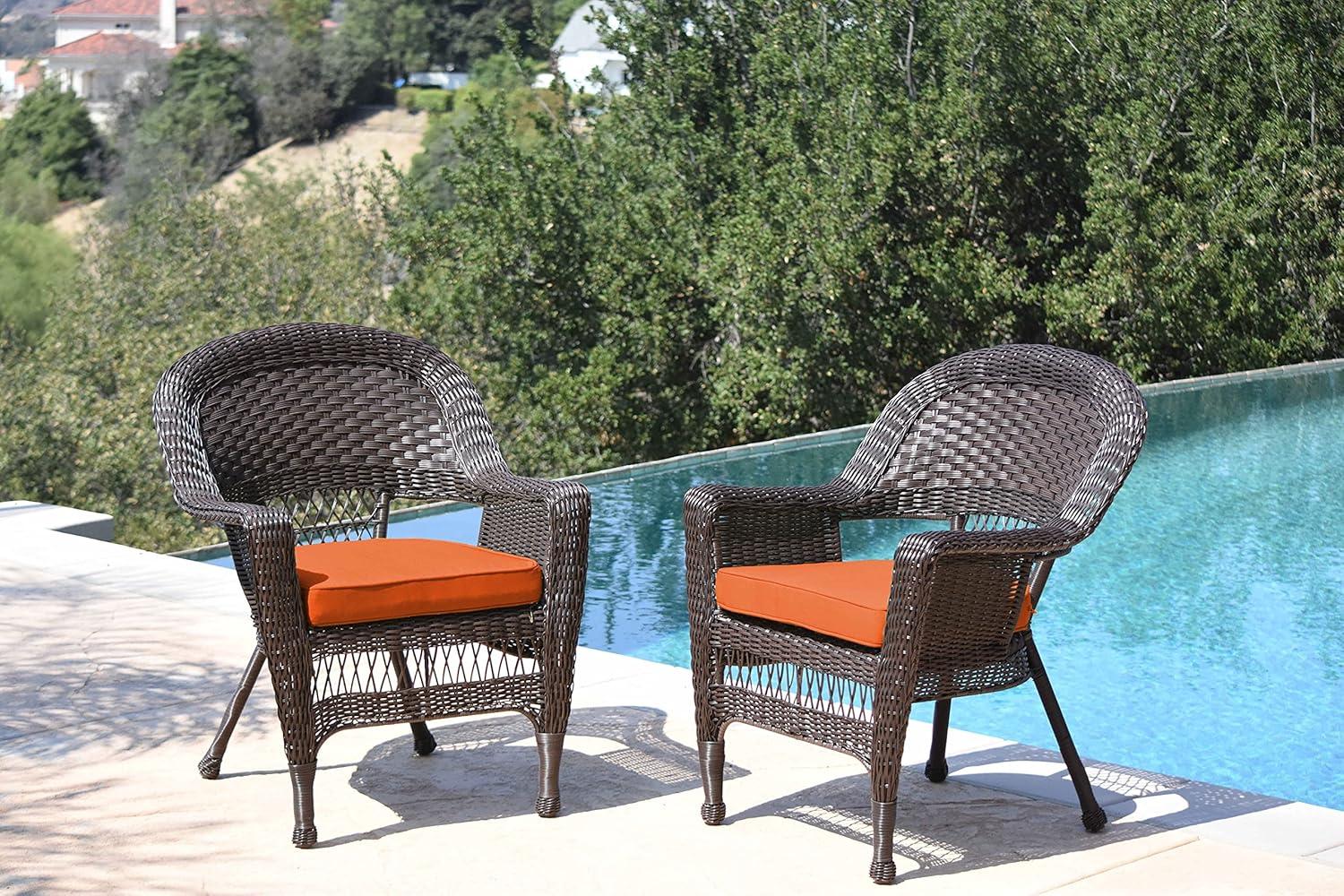 Espresso Resin Wicker Lounge Chair with Cushion, Set of 2