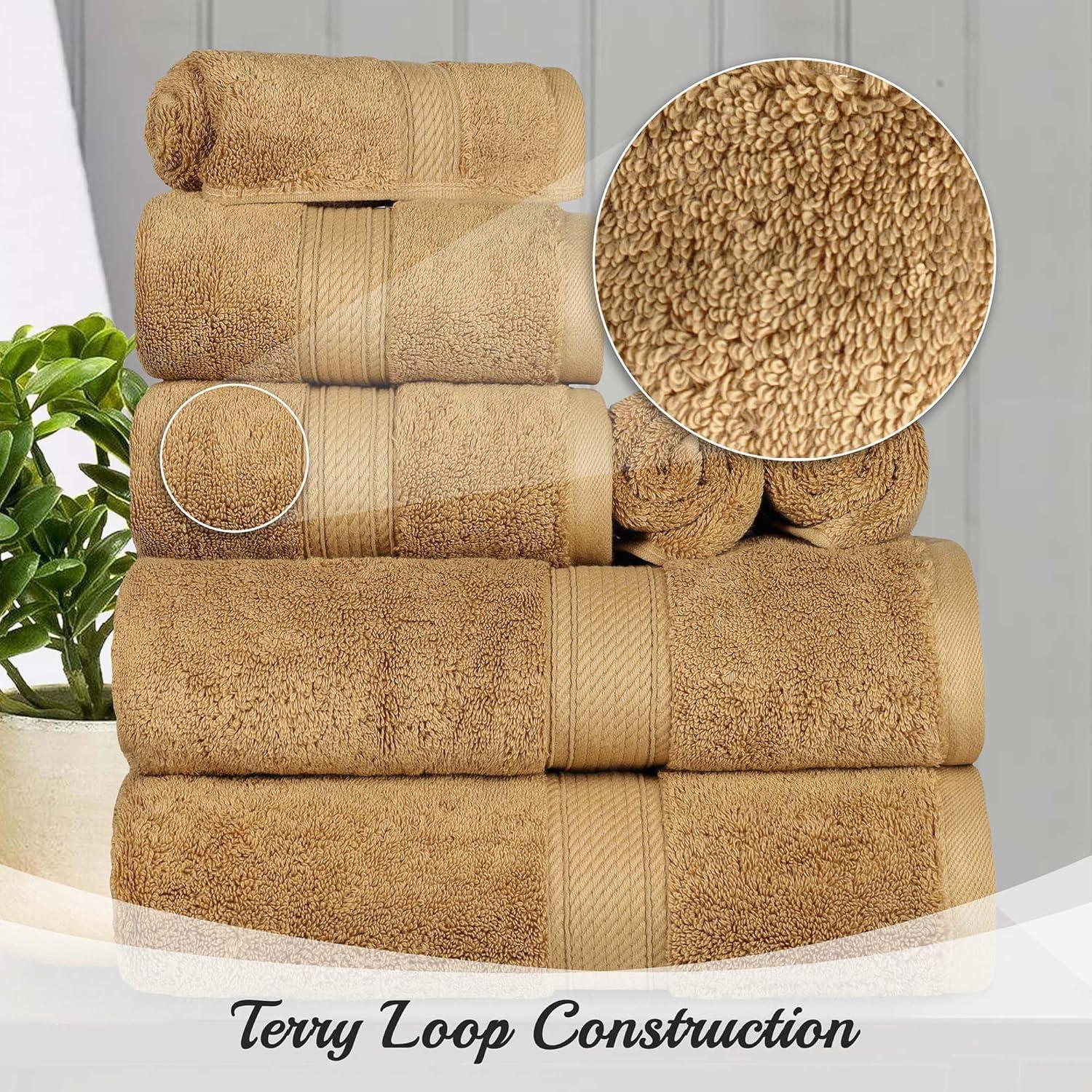 Superior 800 GSM Egyptian Cotton 9-Piece Heavyweight Towel Set, Toast