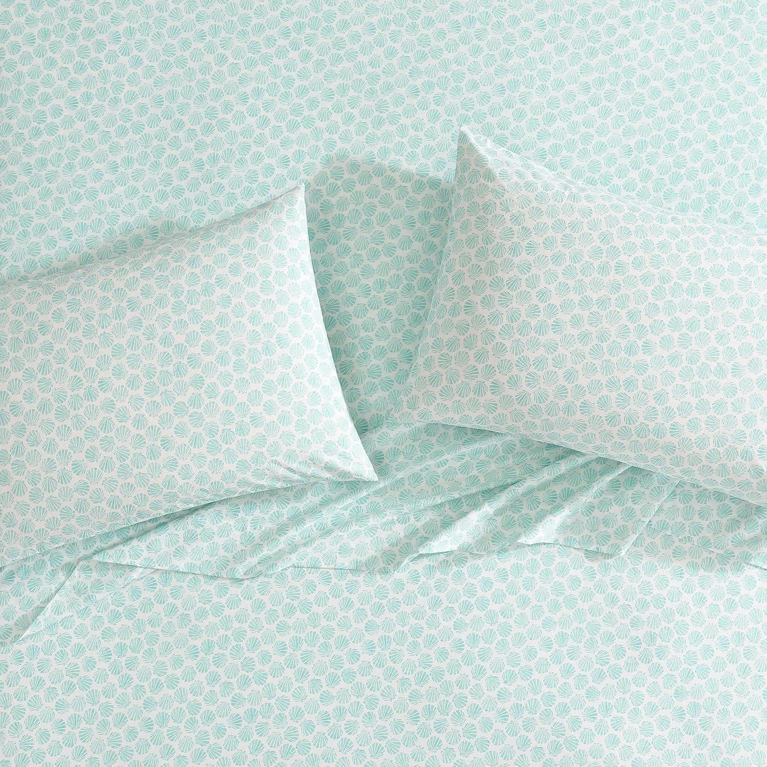 Margate Shells Blue Cotton Percale Full Sheet Set