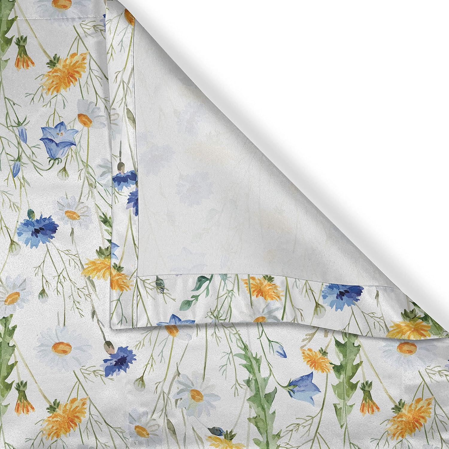 Ambesonne Nature Valance & Curtain, Poppies Daisies Rural, 55"x30", Pale Green Yellow Blue