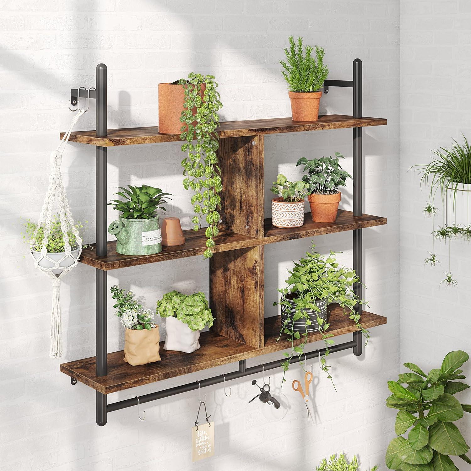 Bestier 41" Industrial Pipe Shelves Wall Mount, 3-Tier Floating Shelves for Kitchen Bedroom Bathroom in Rustic