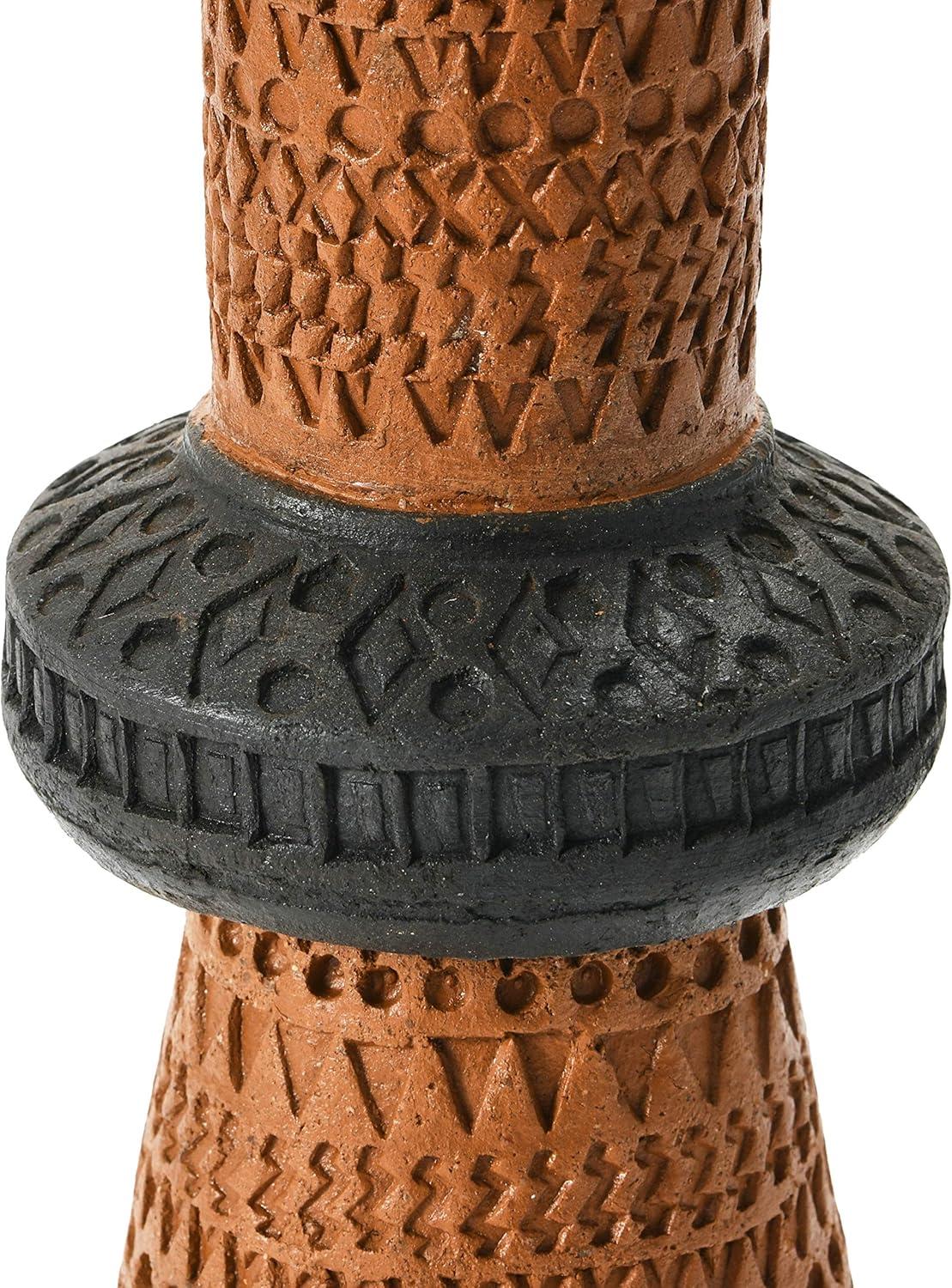 Handmade Debossed Ceramic Vase in Terracotta & Black