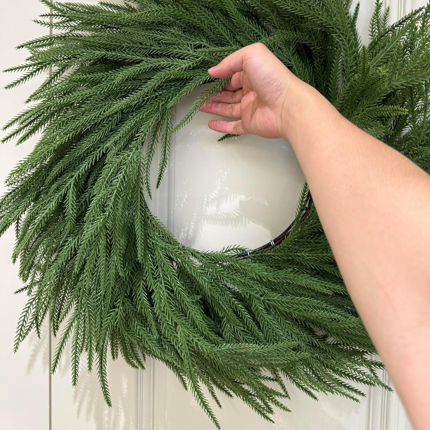 24" Pine Wreath for Front Door Artificial Christmas Wreath Green Faux Pine Wreath for Wall Windows Mantle Outdoor Christmas Decoration