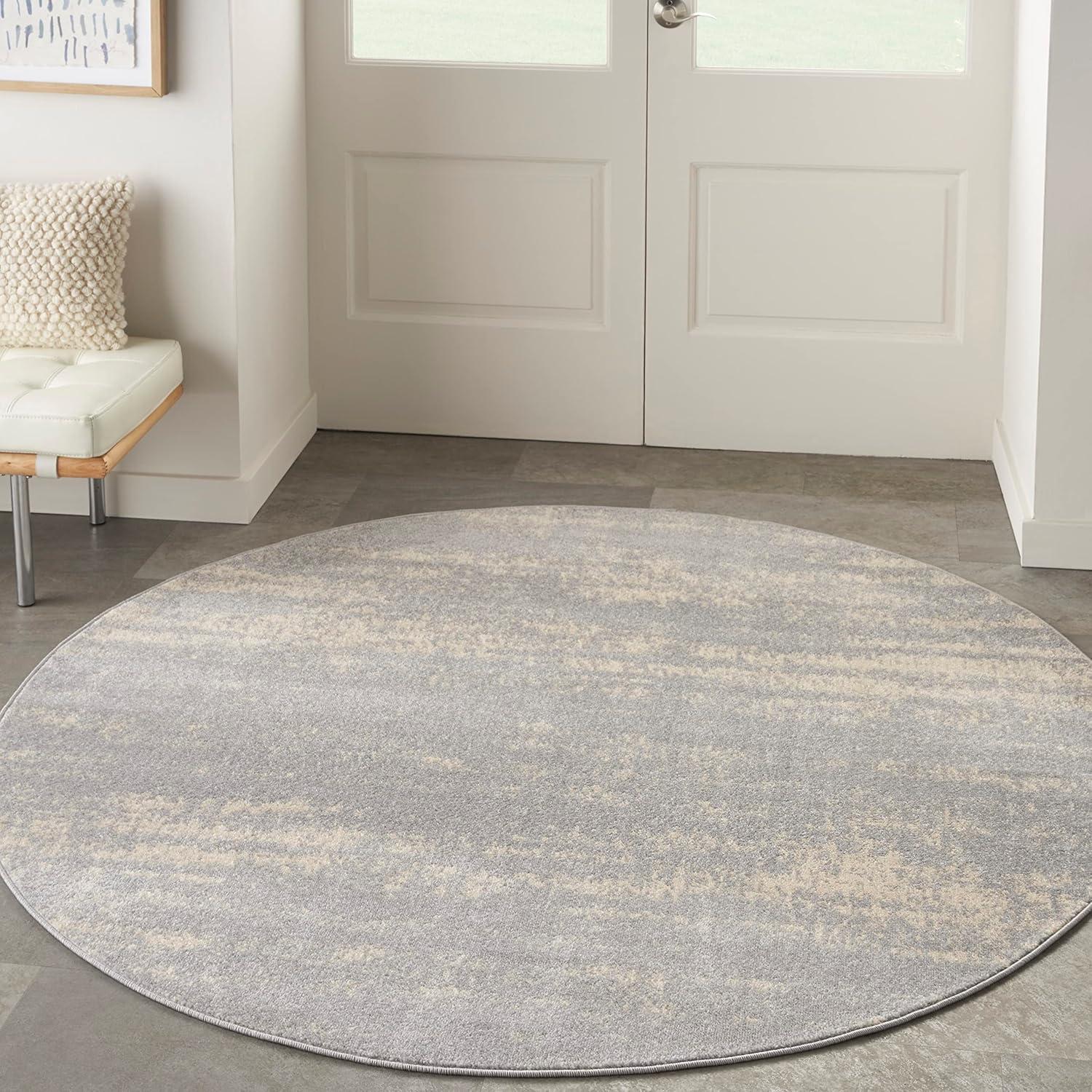 Nourison Essentials 8' x round Grey/Beige Modern Indoor/Outdoor Rug