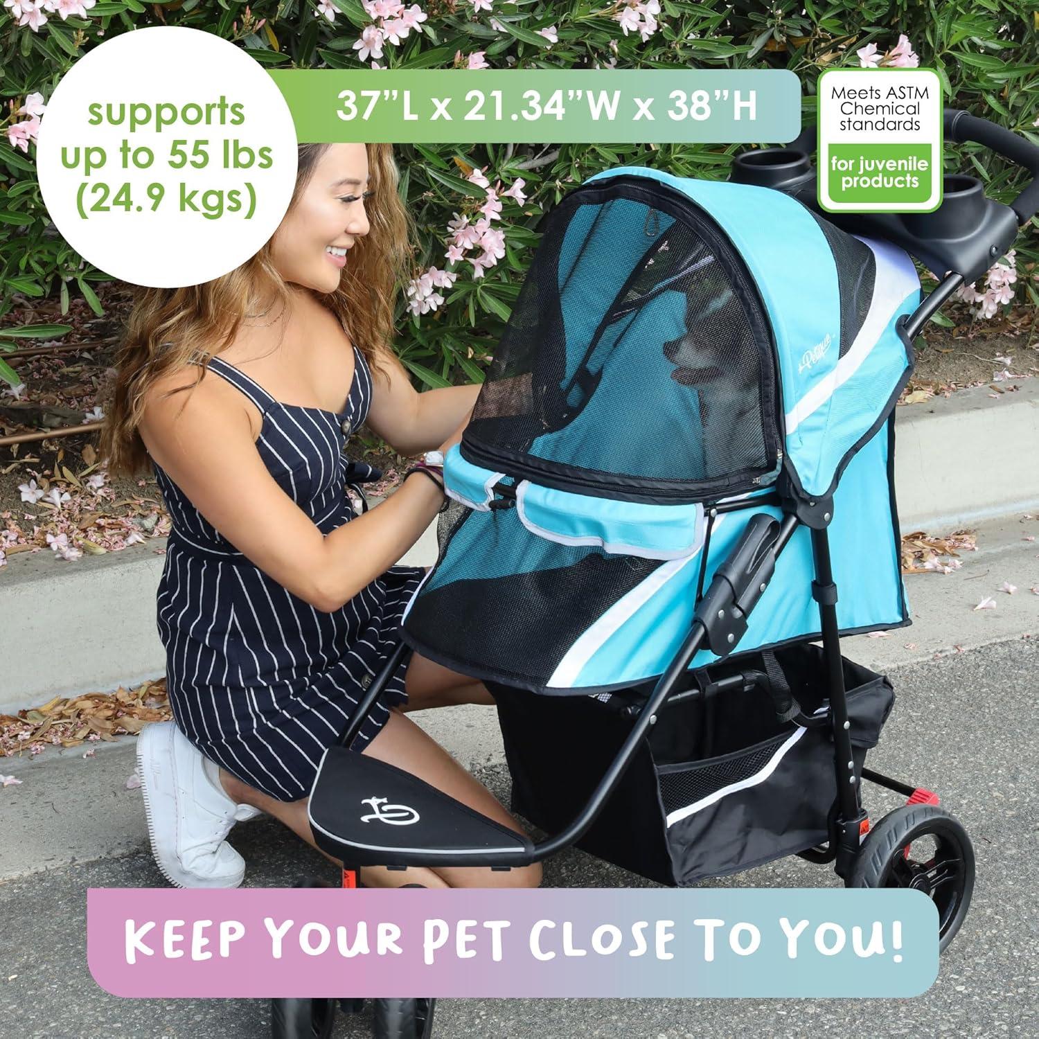 Petique Revolutionary Stroller, Dog Cart for Small to Medium Size Pets, Ventilated Pet Jogger for Cats & Dogs