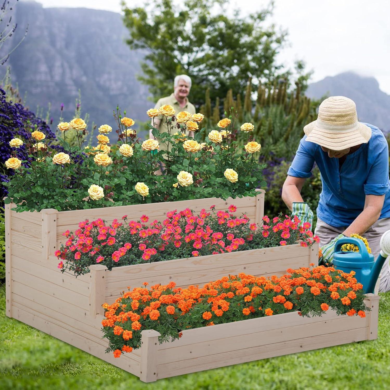 FDW Raised Garden Bed, Wood Planter Box Outdoor and Indoor Planter Box Garden Grow Box Patio Gardening Planter Box for Vegetable Flower,Nature
