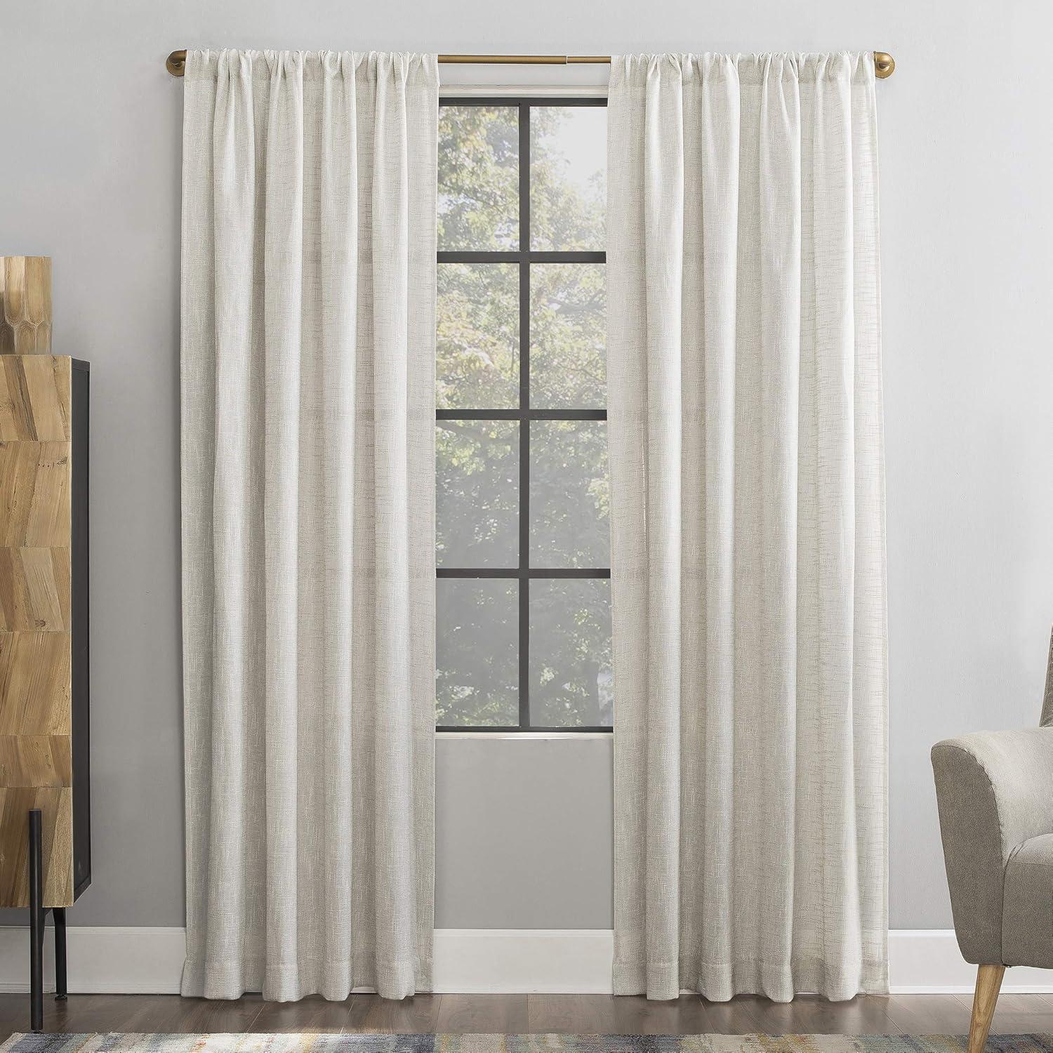 Ivory Sheer Crosshatch Linen Blend Curtain Panel