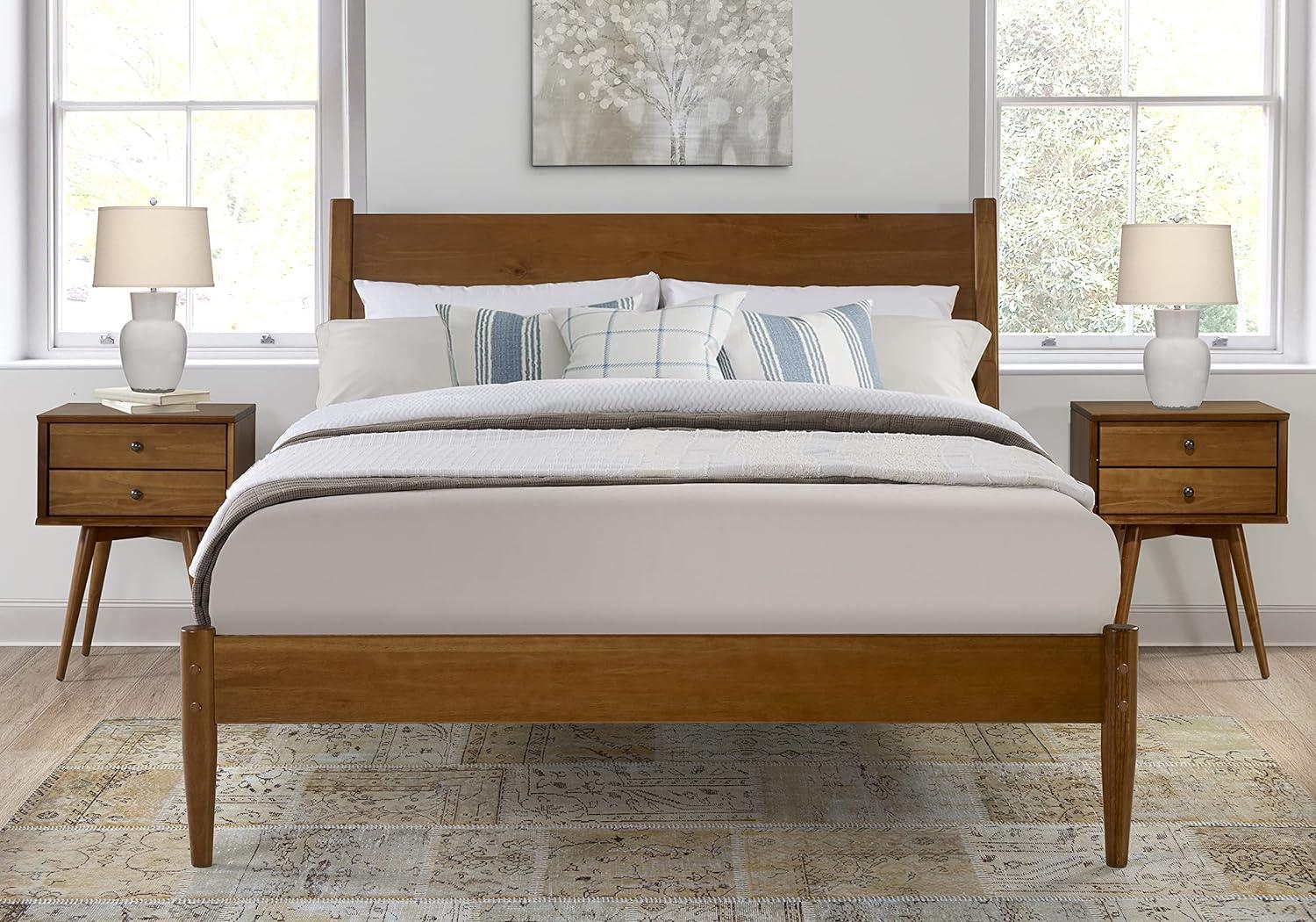 Camaflexi Castanho King Mid-Century Modern Pine Wood Platform Bed