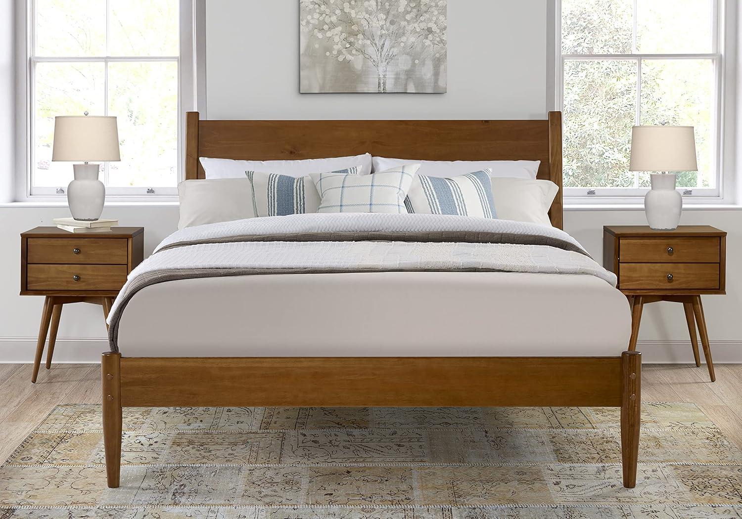 Camaflexi Mid Century Platform Bed Wood Panel Bed Frame with Headboard, Full, Castanho