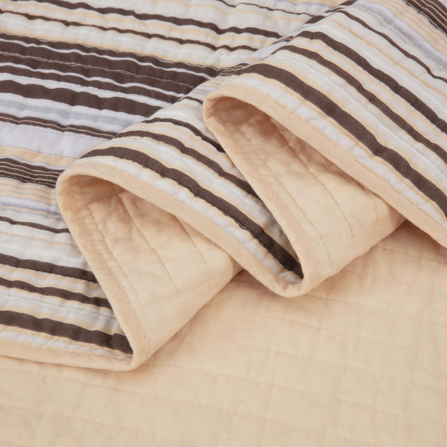Chezmoi Collection Cotton Quilted Striped Quilt Set