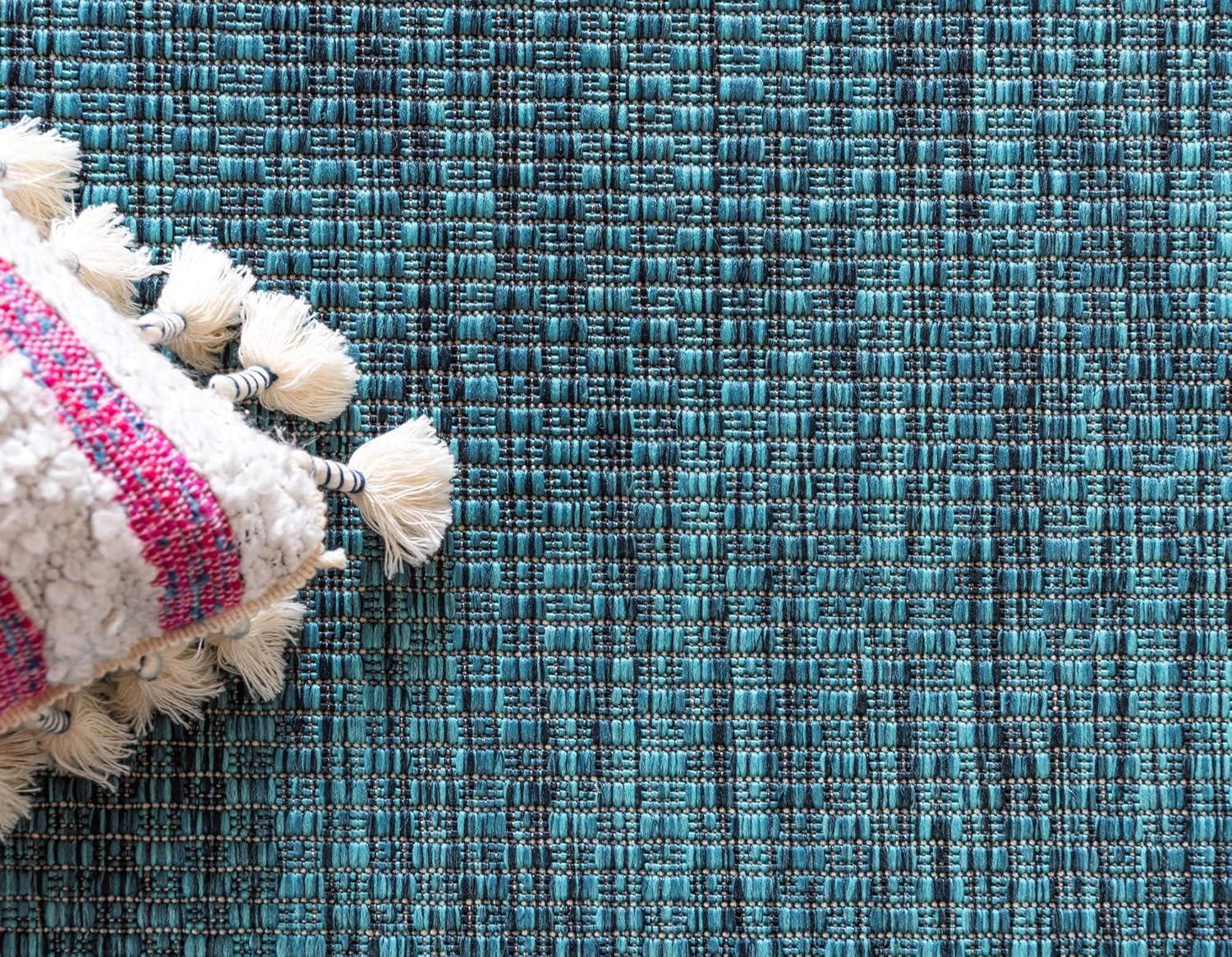 Unique Loom 9' 0 x 12' 2 Rectangle Indoor/Outdoor Border Teal Area Rug