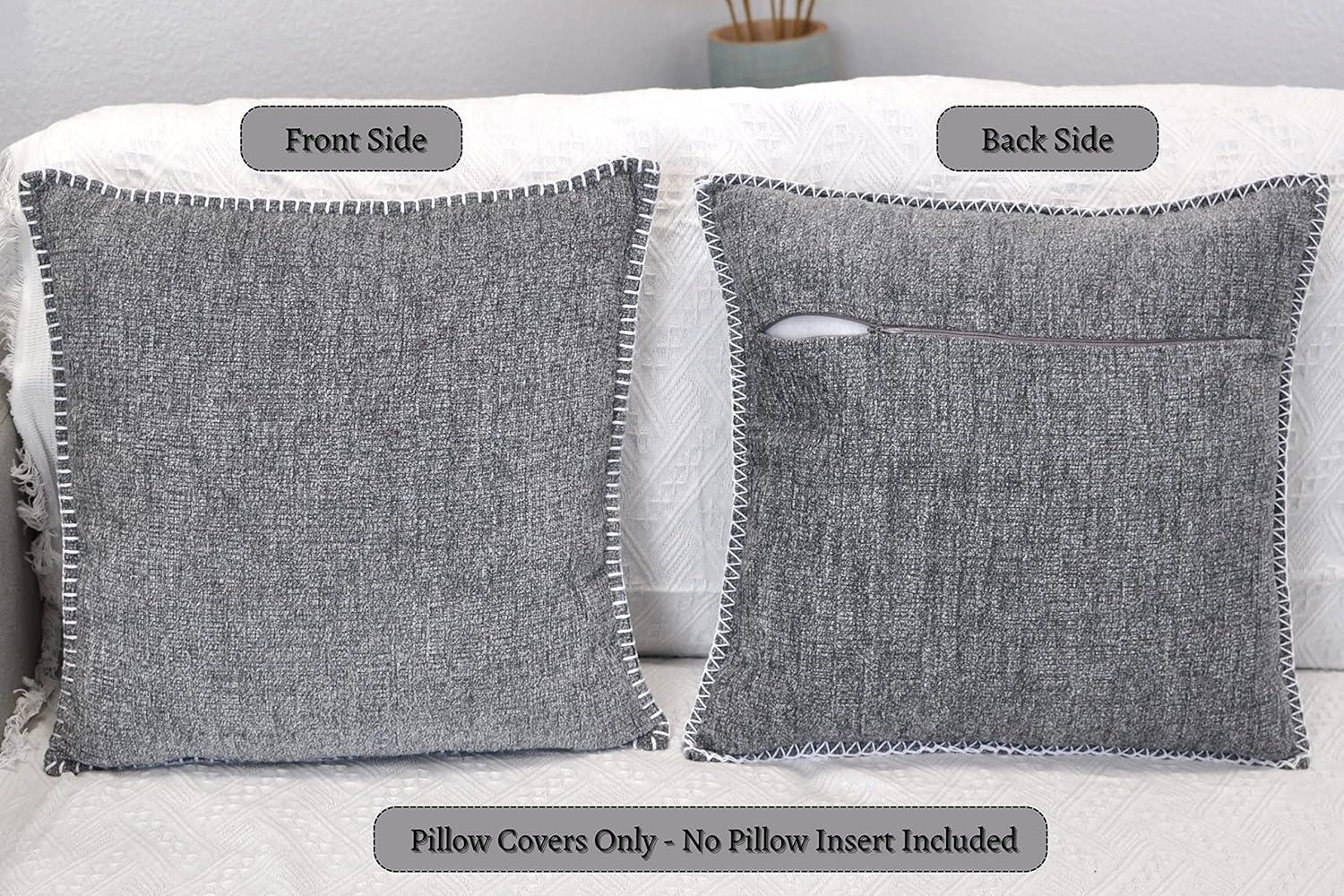 Oveesha Soft Chenille Throw Pillow Covers With Stitched Edge (Set of 2)