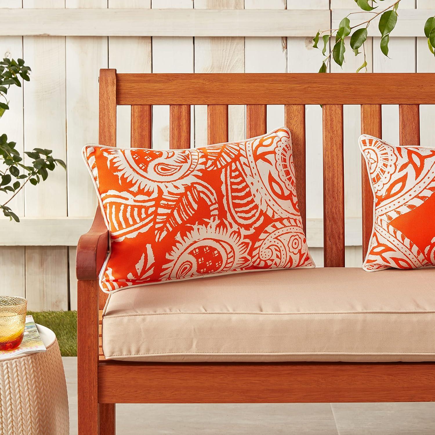 Orange and White Paisley Rectangular Outdoor Throw Pillows, Set of 2