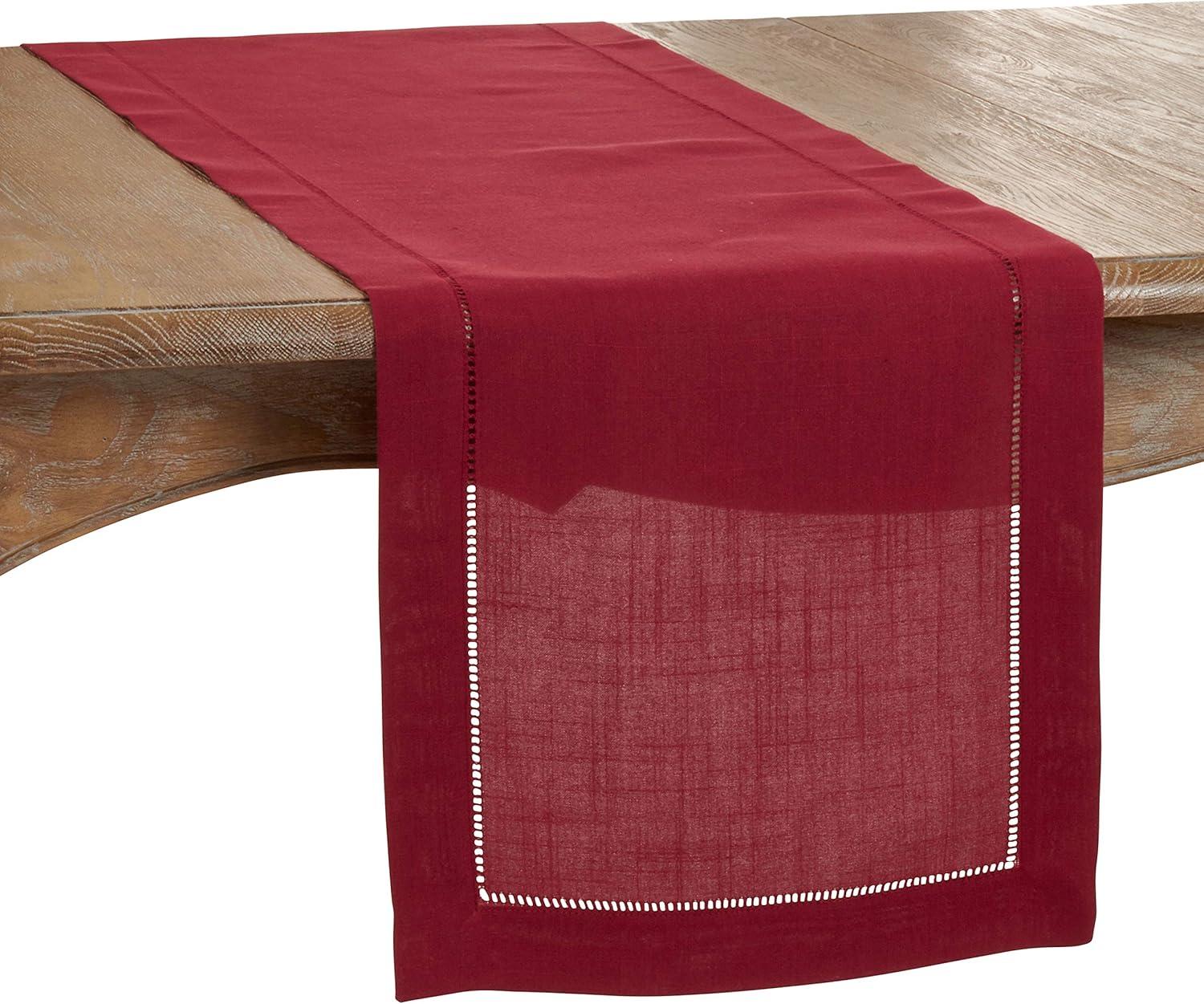 Maroon Hemstitched Polyester Table Runner