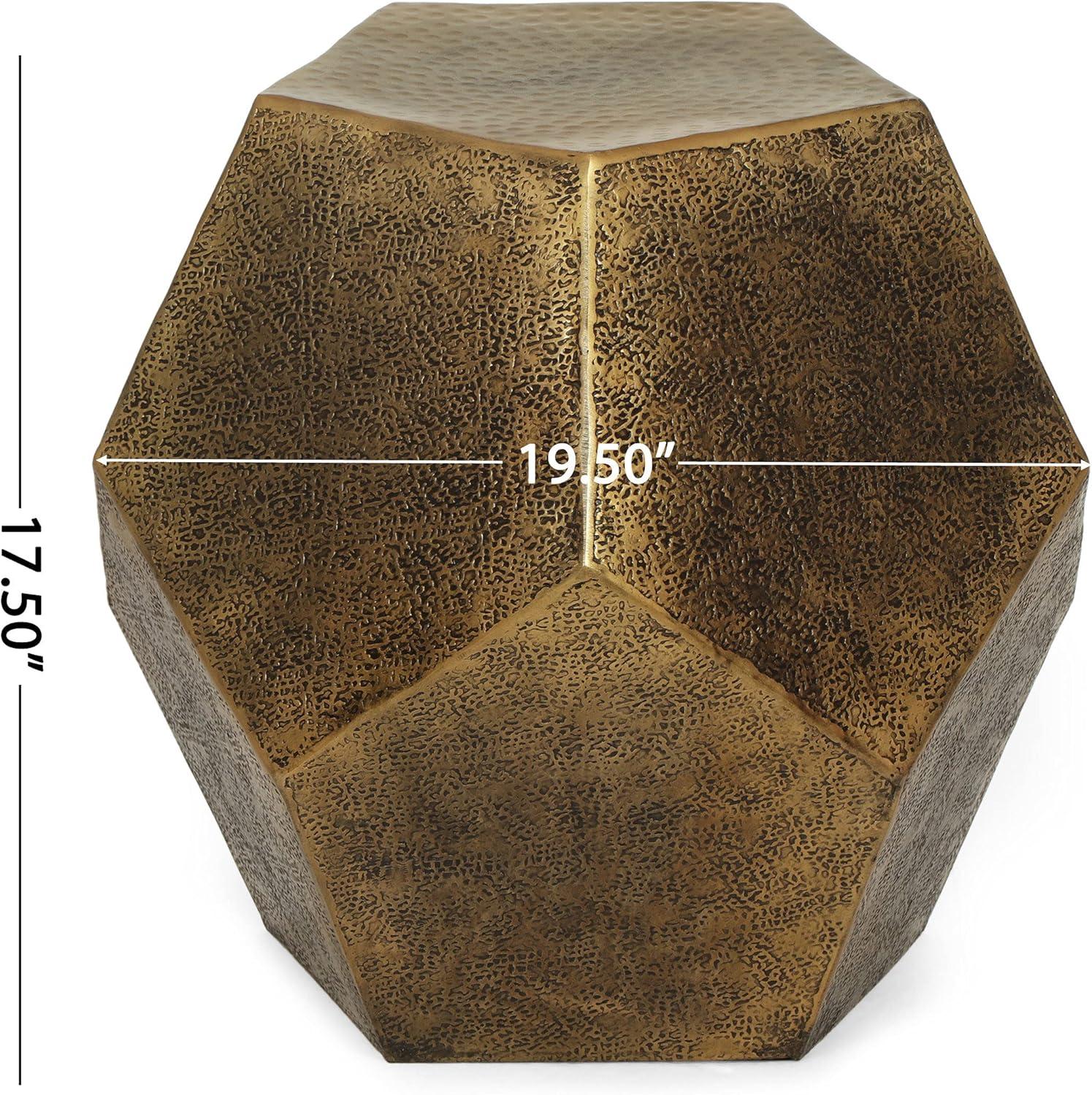 GDF Studio Lippert Modern Glam Handcrafted Aluminum Pentagonal Accent Table, Antique Gold