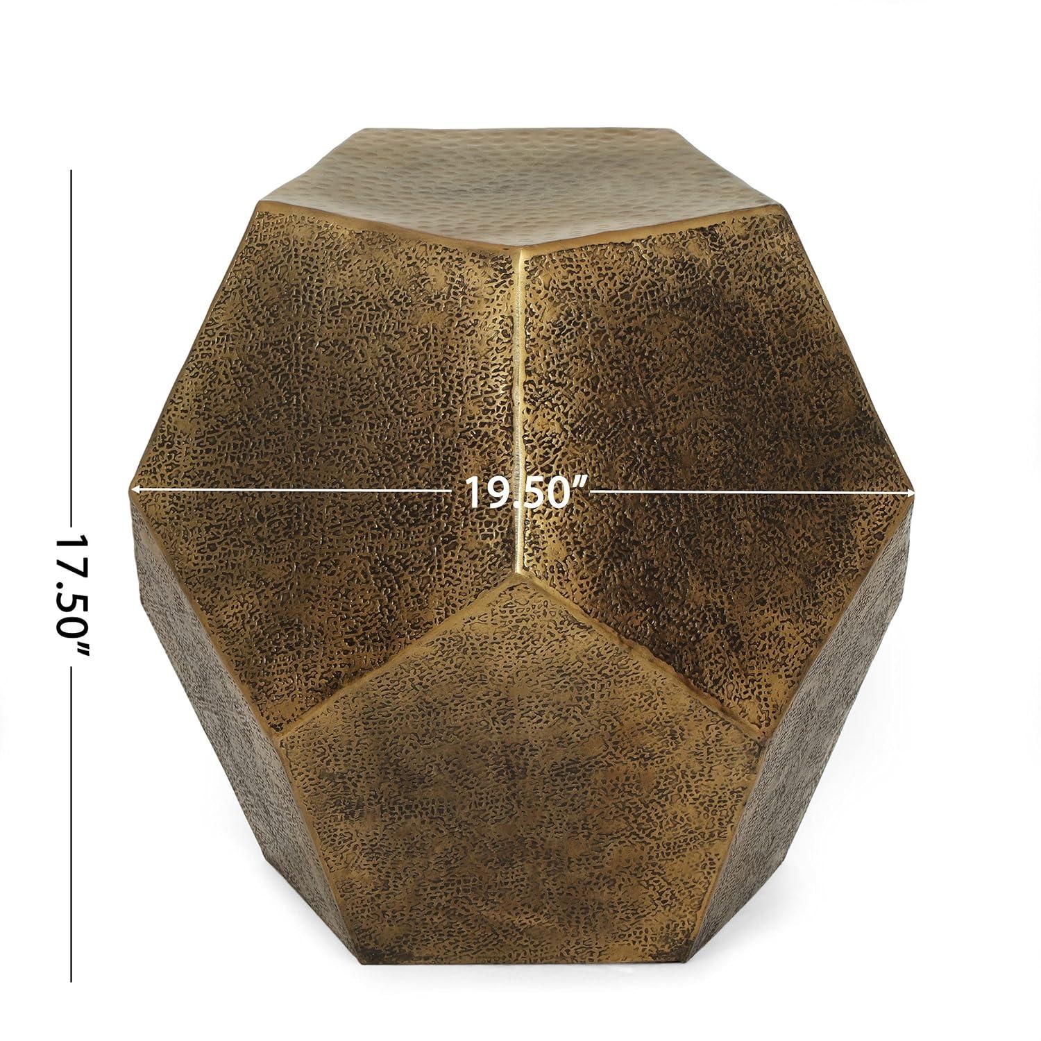 GDF Studio Lippert Modern Glam Handcrafted Aluminum Pentagonal Accent Table, Antique Gold