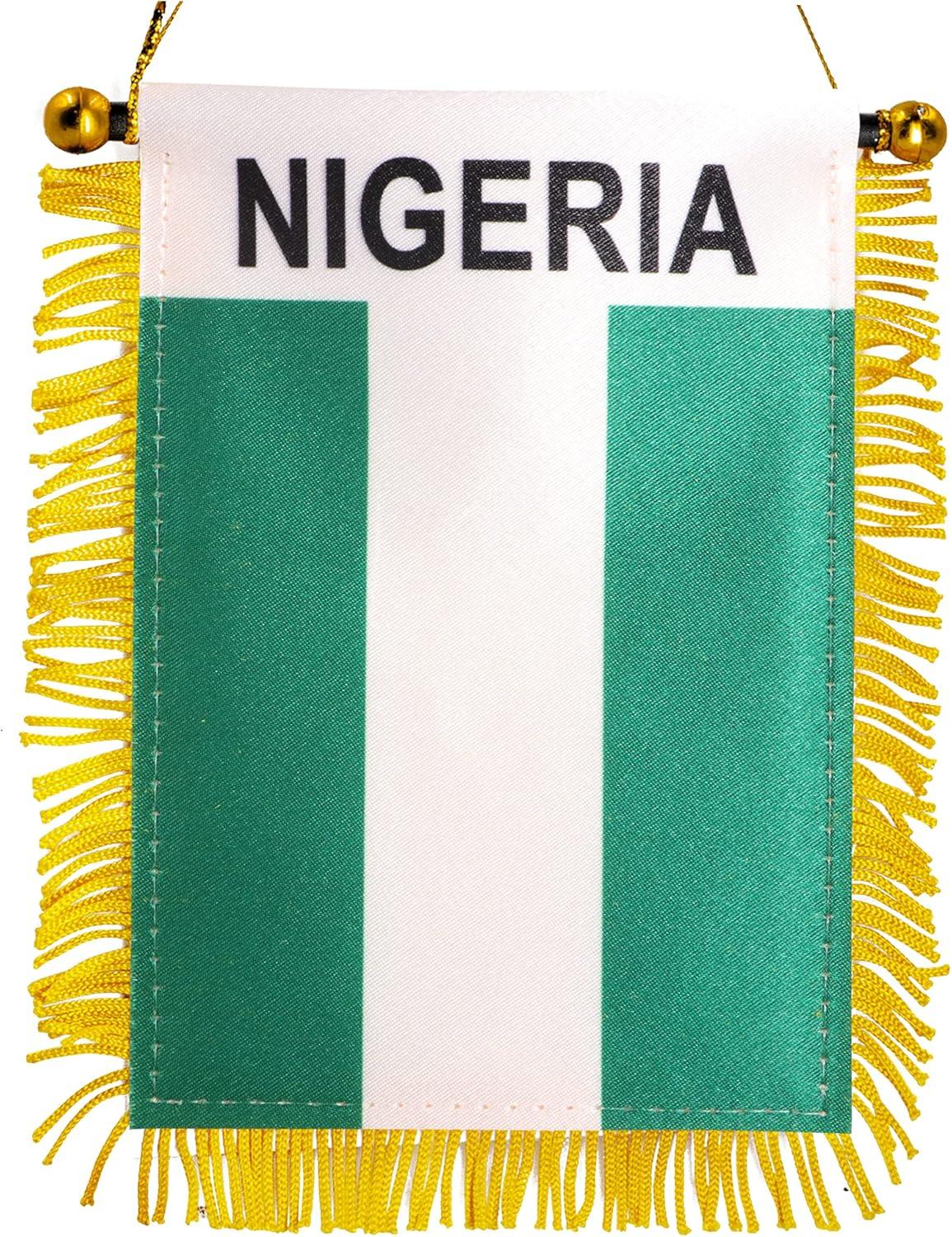 4 x 6 Inch Nigerian Flag with Gold Fringe for Car