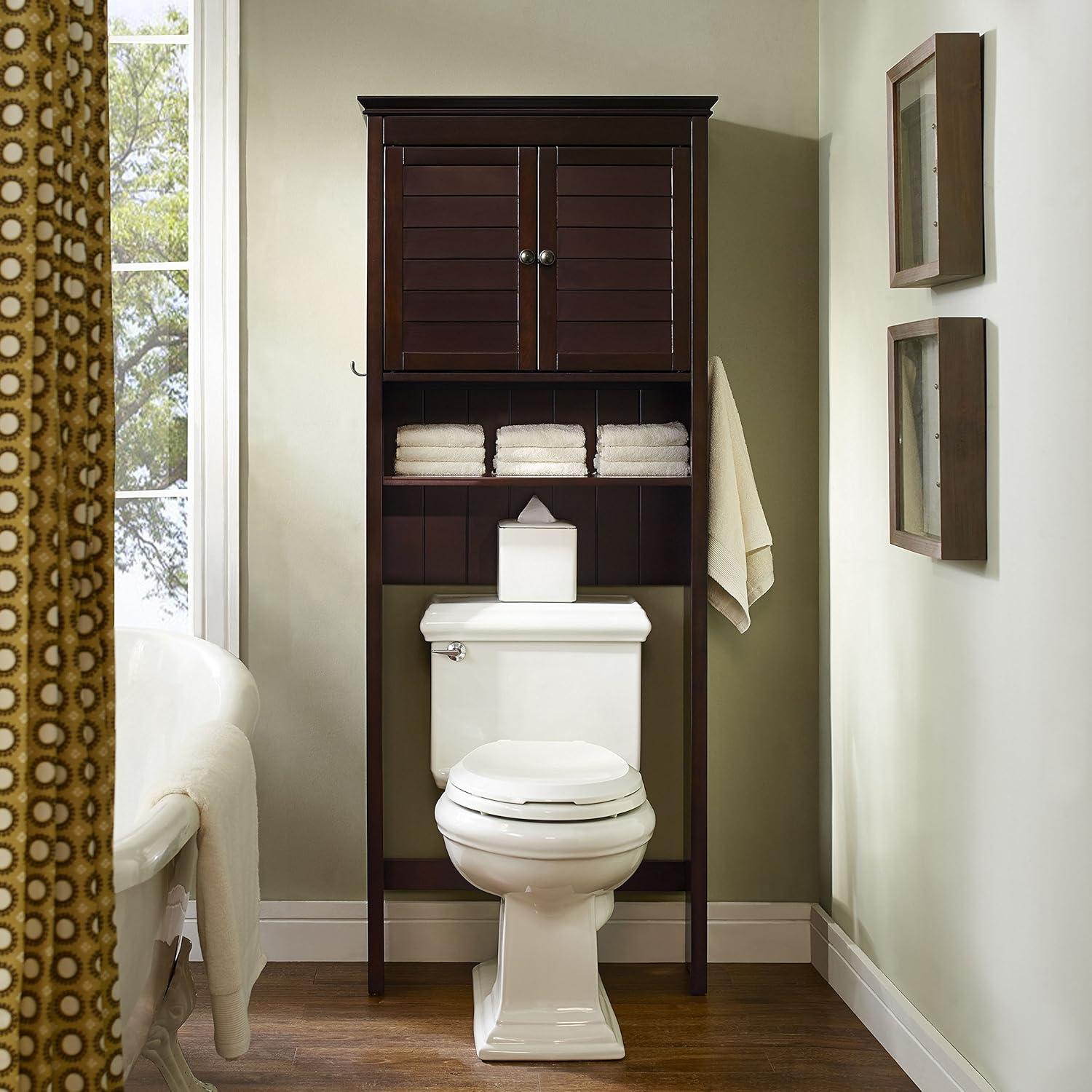 Crosley Lydia Space Saver Espresso Brown: Bathroom Organizer with 4 Shelves, Veneer Finish, Metal Hardware