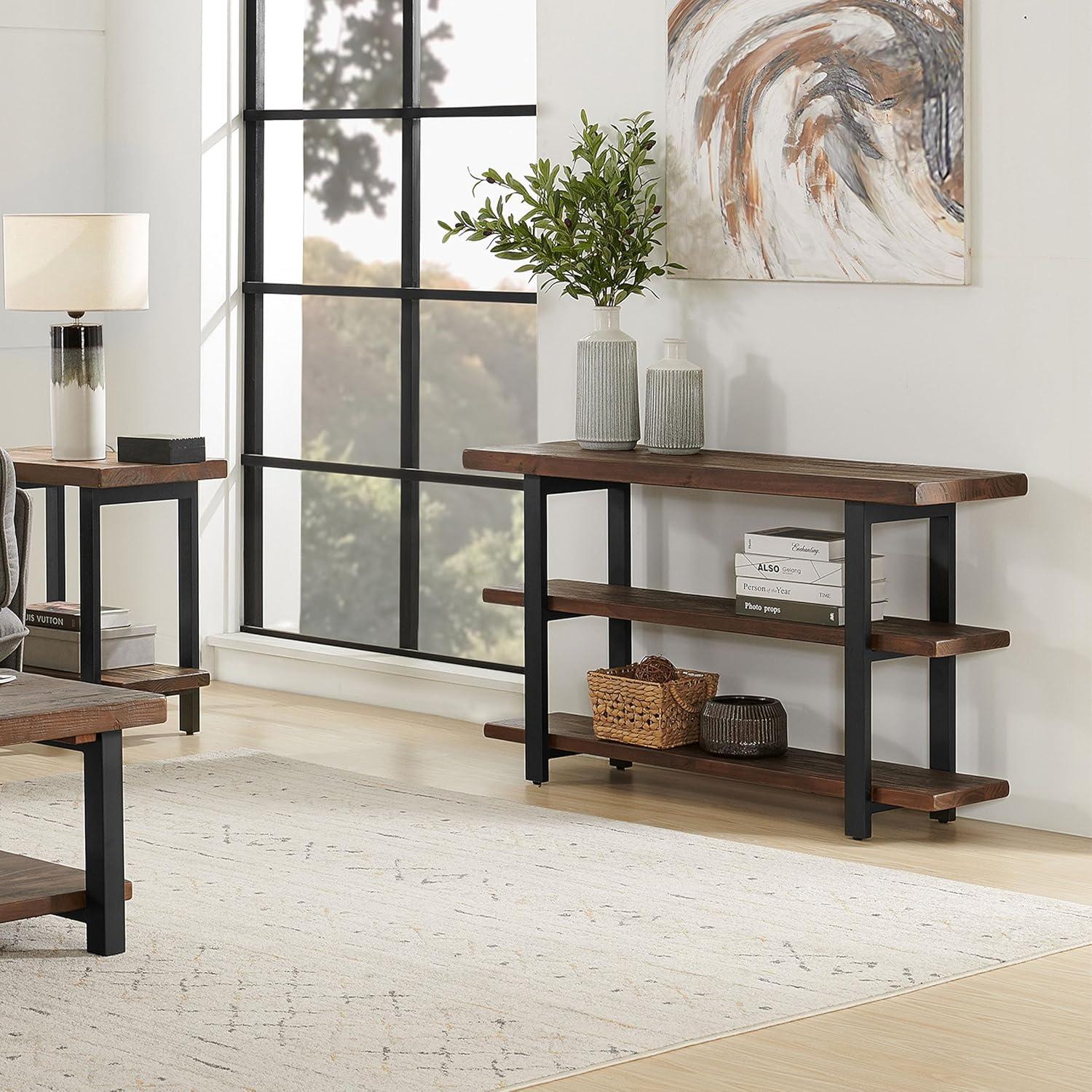 Pomona 2 Shelf Console Table Brown - Alaterre Furniture: Rustic Sofa Table, Metal Frame, Wood Top, Entryway Furniture