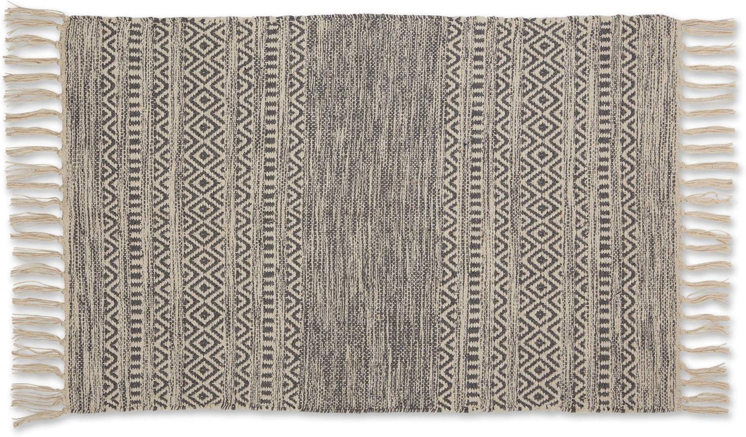 Handloomed Gray Textured Cotton Accent Rug 24x36 in with Fringe