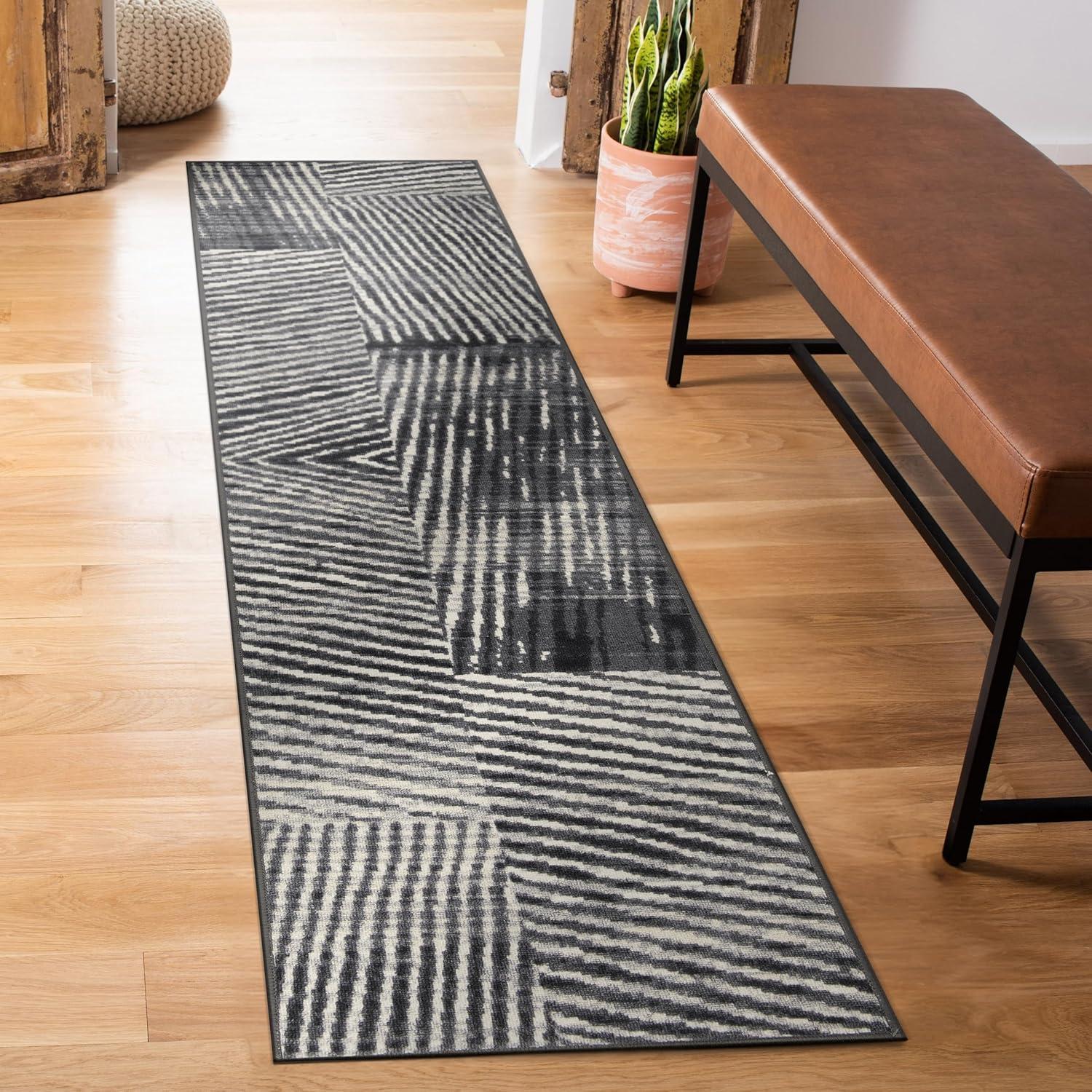 World Rug Gallery Geometric Stripe Distressed Non Slip Area Rug