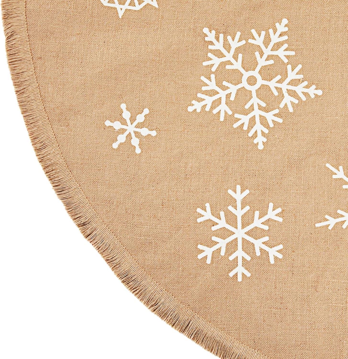 60 Inch Burlap Christmas Tree Skirt, Rustic Snowflake Holiday Decorations for Home