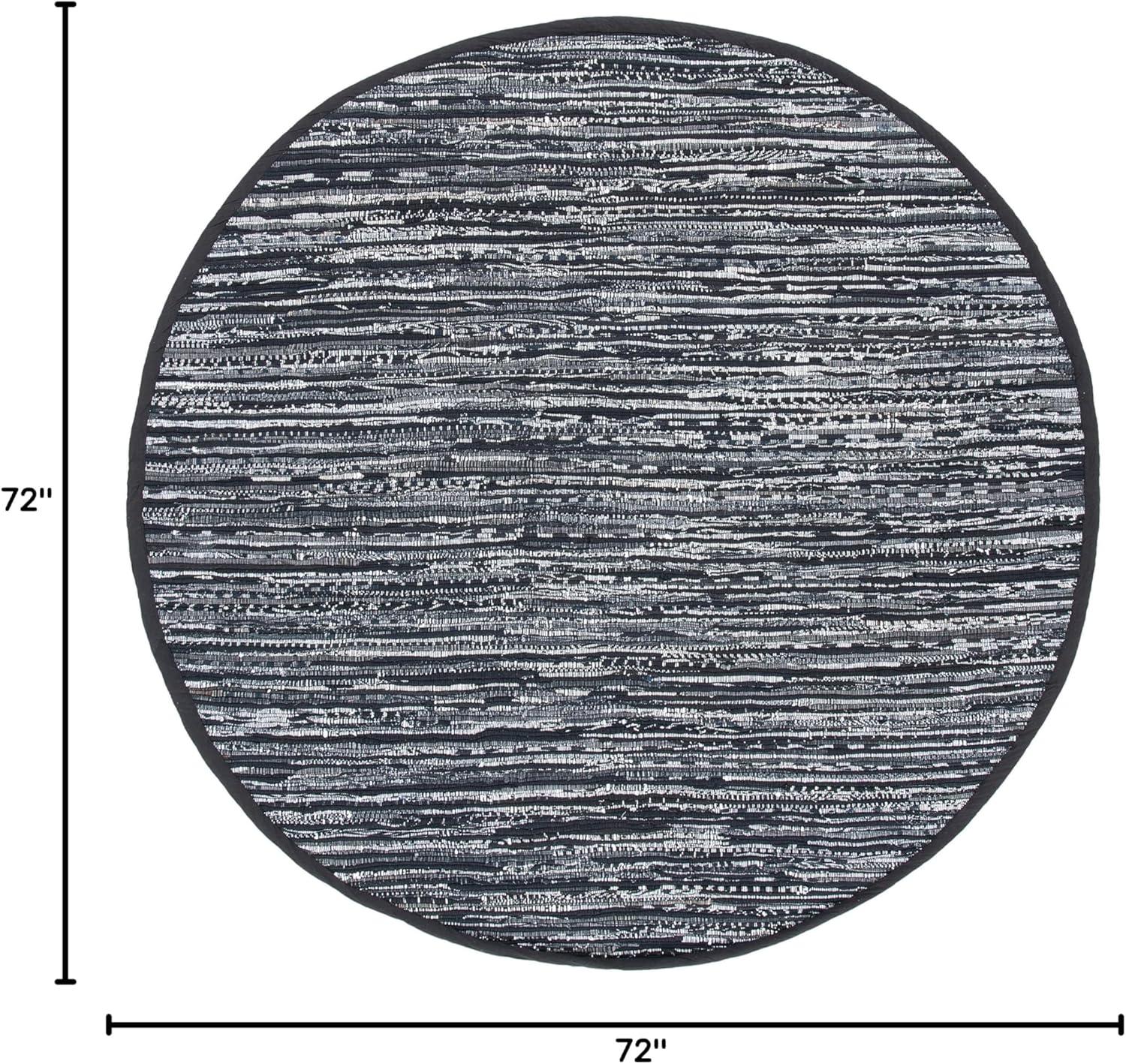 Rag Area Rug RAR121 Hand Woven Area Rug - Black - 6' Round - Safavieh.