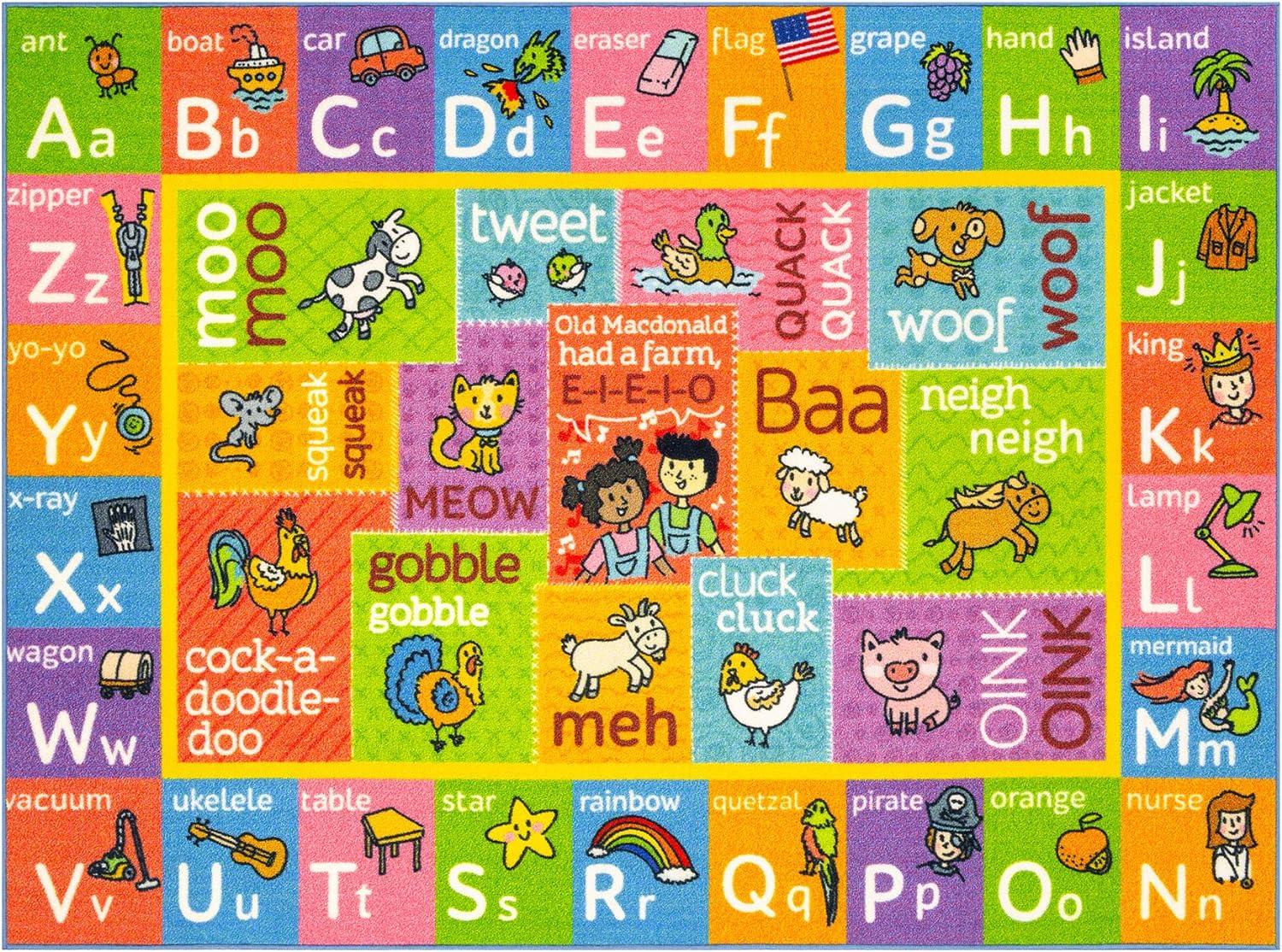 KC CUBS Boy & Girl Kids ABC Alphabet W/ Animals & Sounds Educational Learning & Fun Game Play Nursery Bedroom Classroom Rug Carpet, 5' 3" x 6' 6"