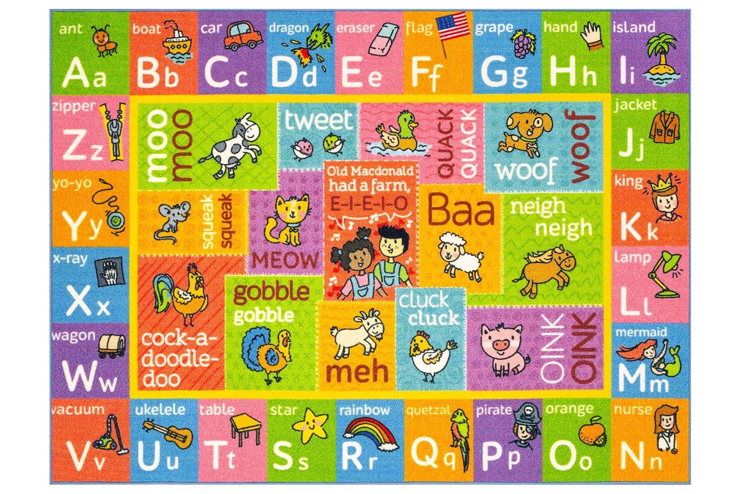 KC CUBS Boy & Girl Kids ABC Alphabet W/ Animals & Sounds Educational Learning & Fun Game Play Nursery Bedroom Classroom Rug Carpet, 5' 3" x 6' 6"