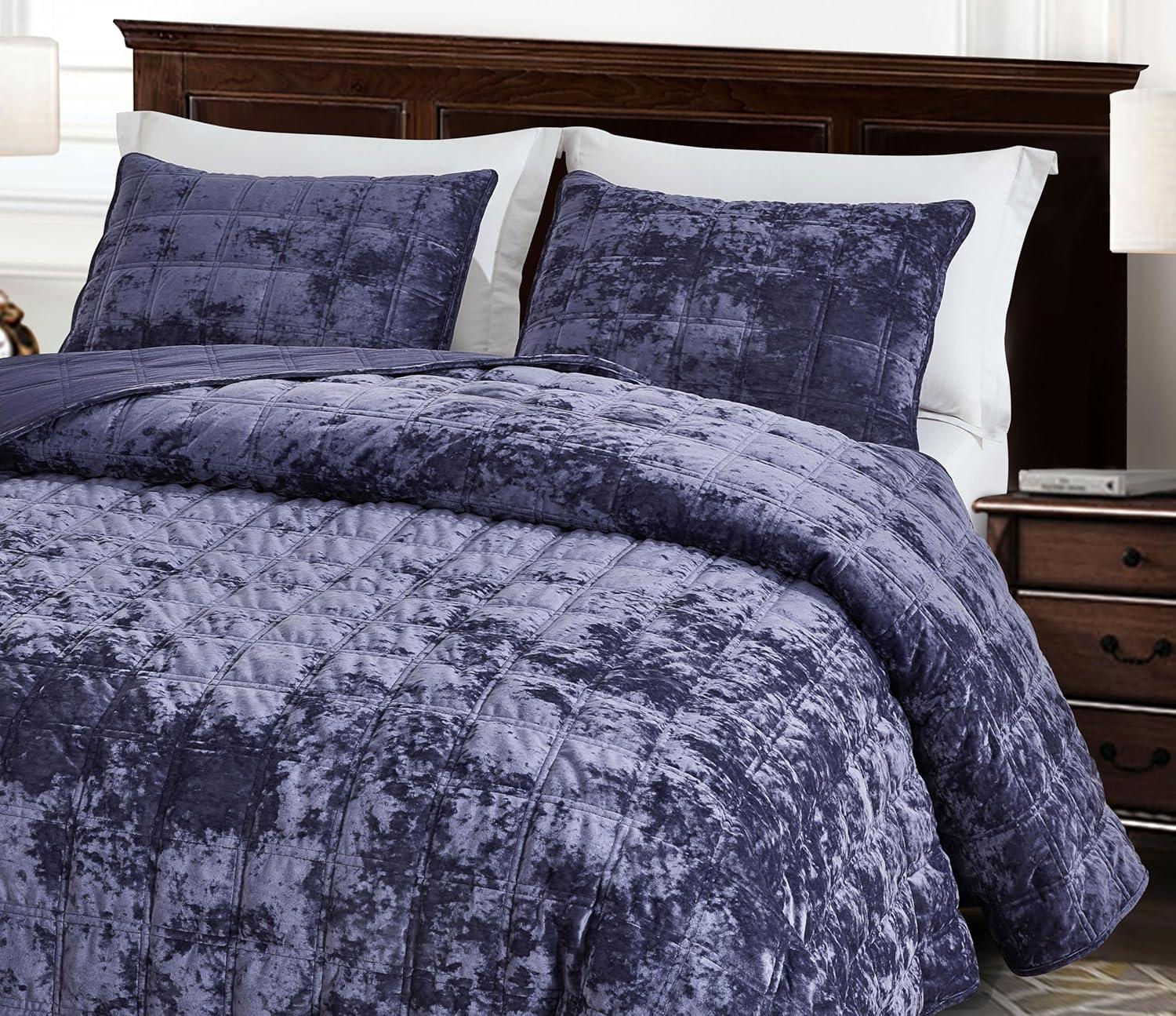 Piers Queen Purple Velvet Reversible Quilt Set