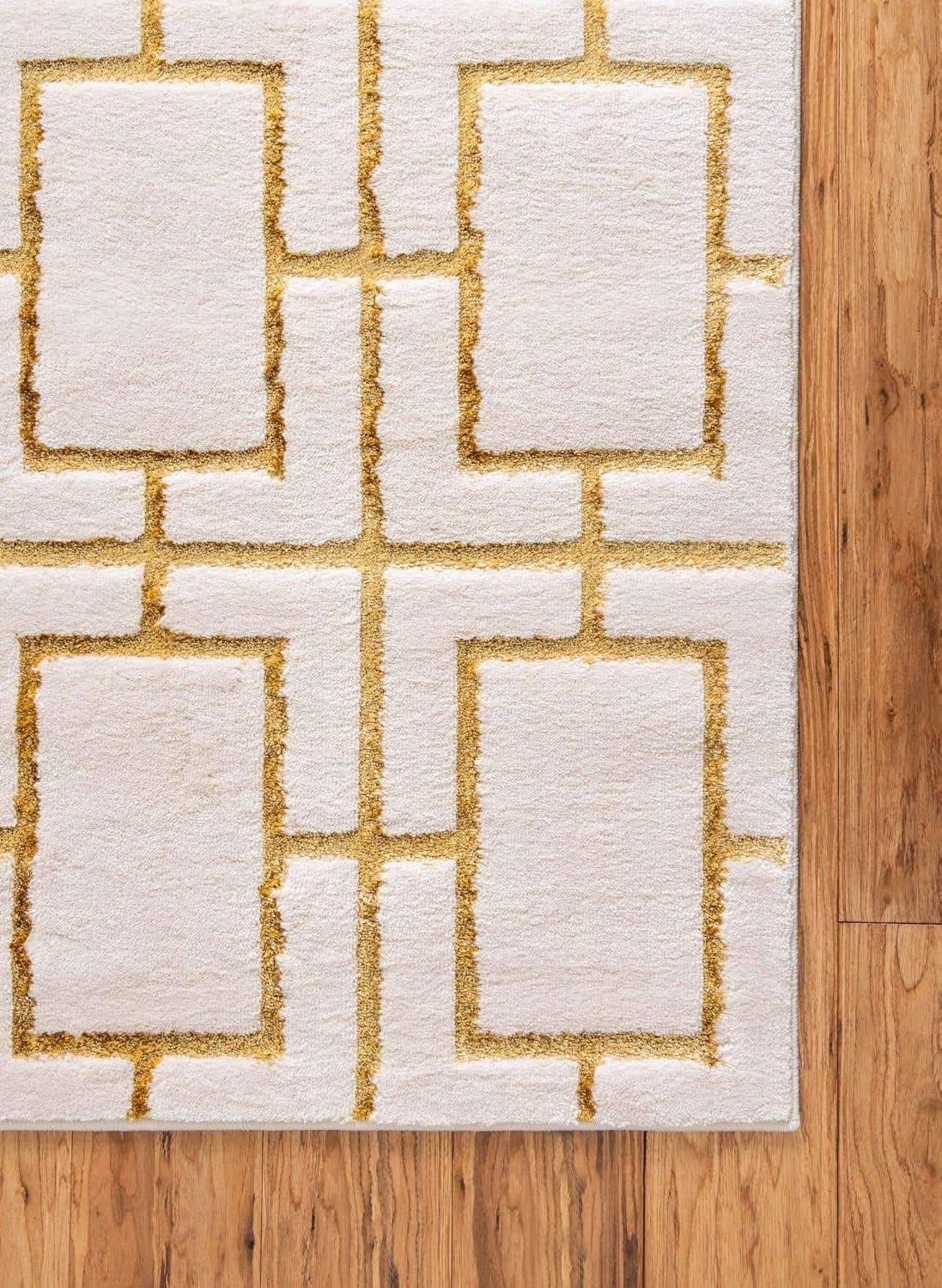 Rugs.com Marilyn Monroe™ Glam Trellis Collection Rug – 10' x 14' White Gold Medium Rug Perfect For Living Rooms, Large Dining Rooms, Open Floorplans