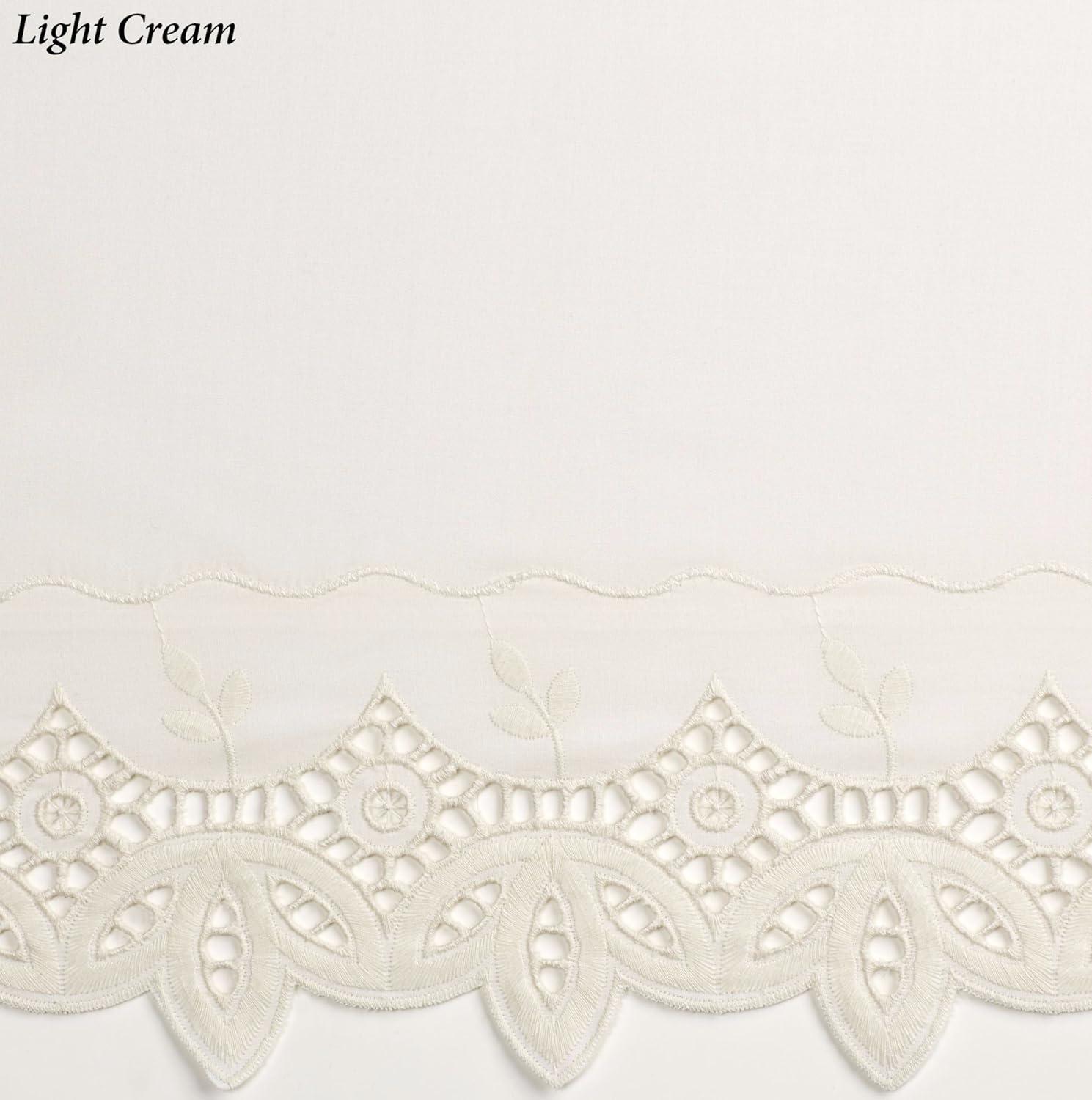 Ecru Cotton Polyester Sheer Lace Detail Tier Curtains