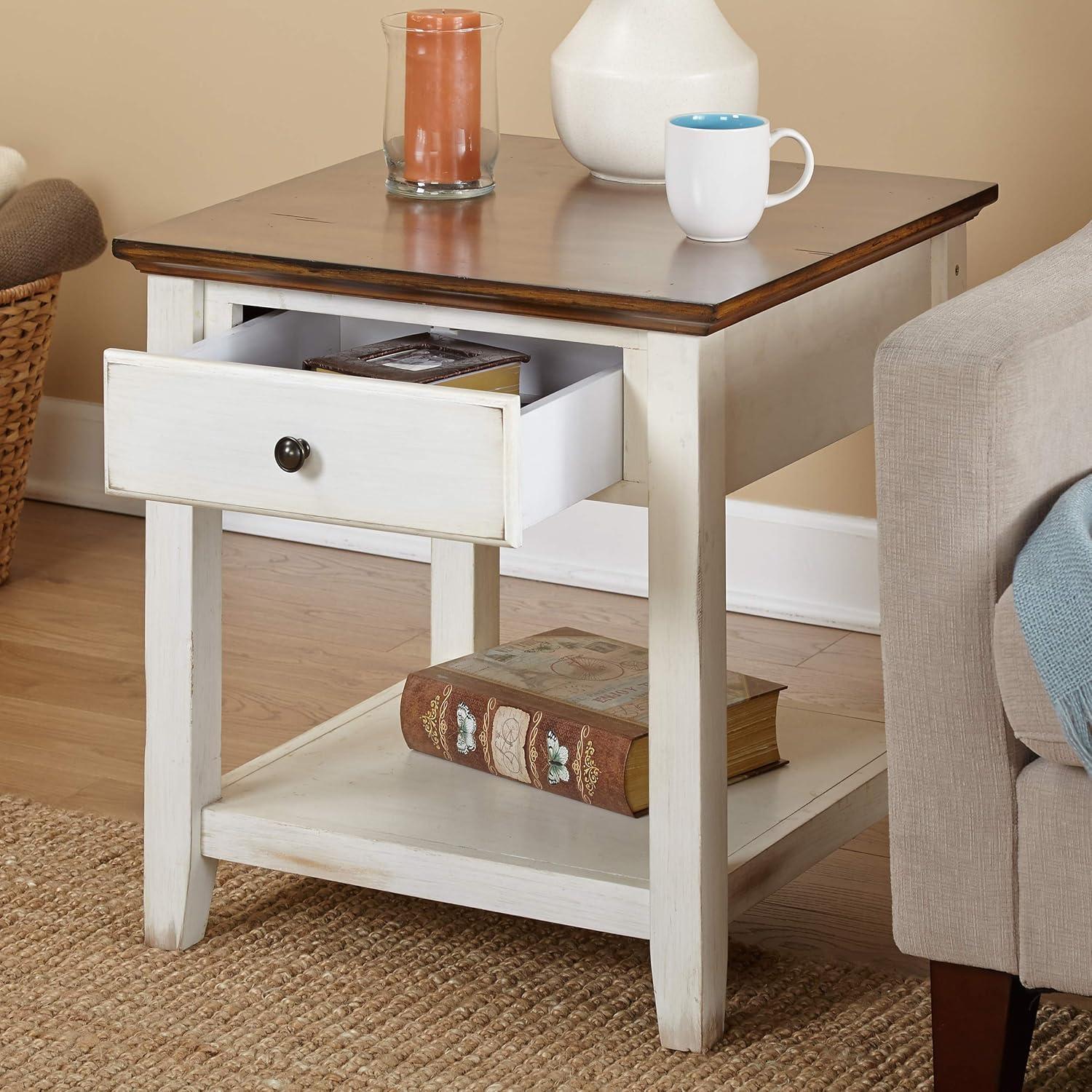 Charleston End Table Off White/Chestnut - Buylateral: Mid-Century Modern Design, Drawer & Fixed Shelf