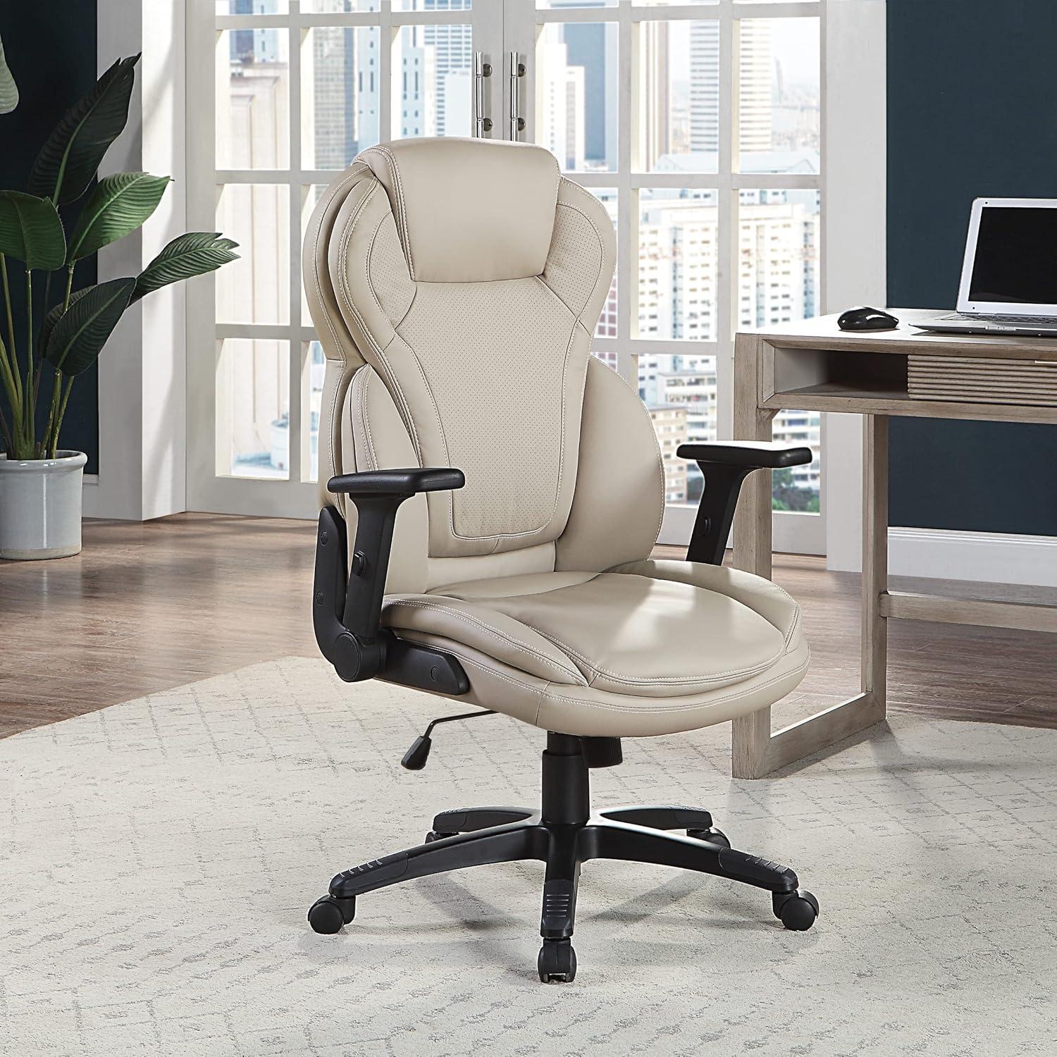 Executive High Back Taupe Gray Bonded Leather Office Chair