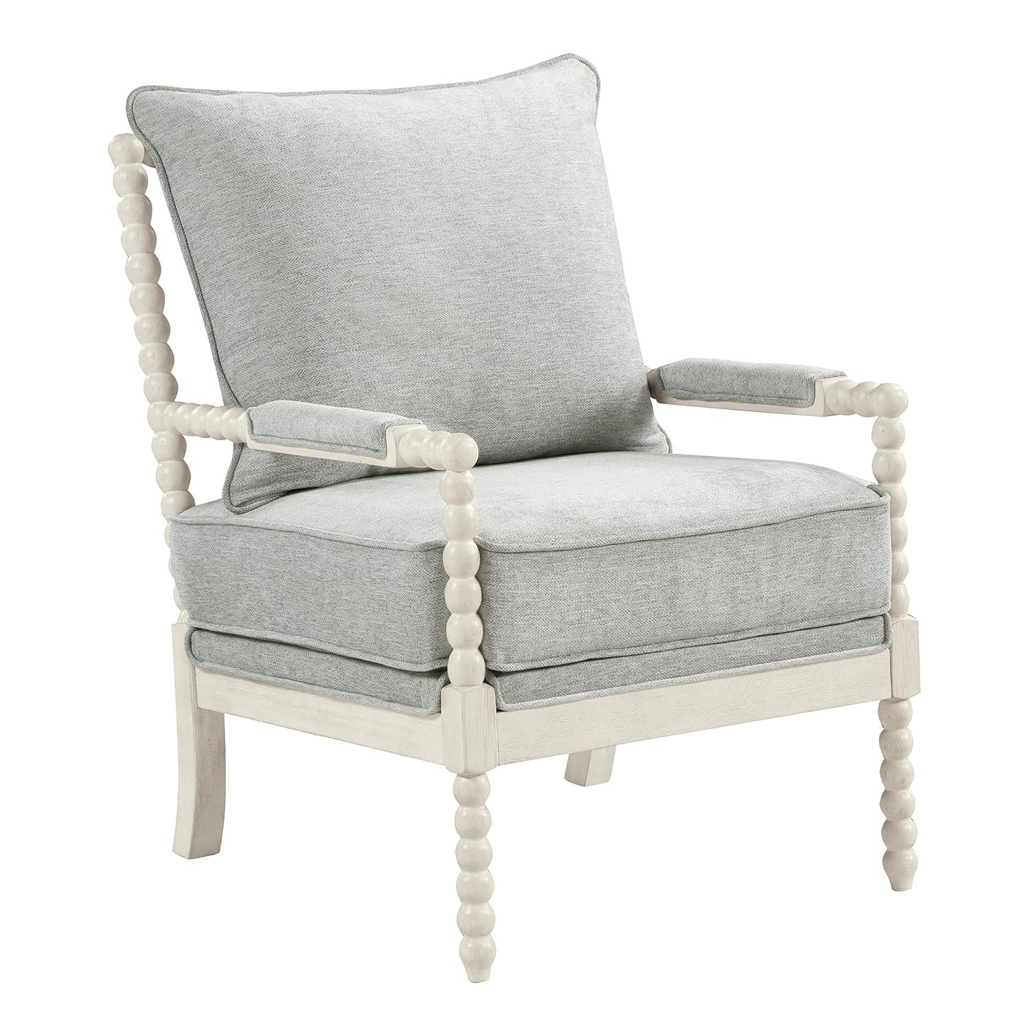 Kaylee Spindle Chair in Smoke Gray Fabric with White Frame