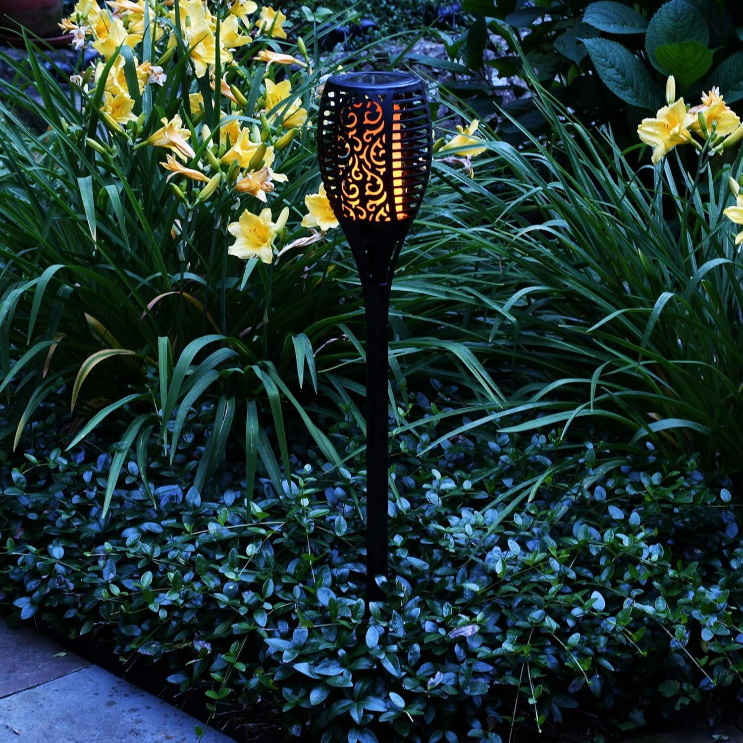 Solar Powered Black LED Pathway Torch with Flame Effect