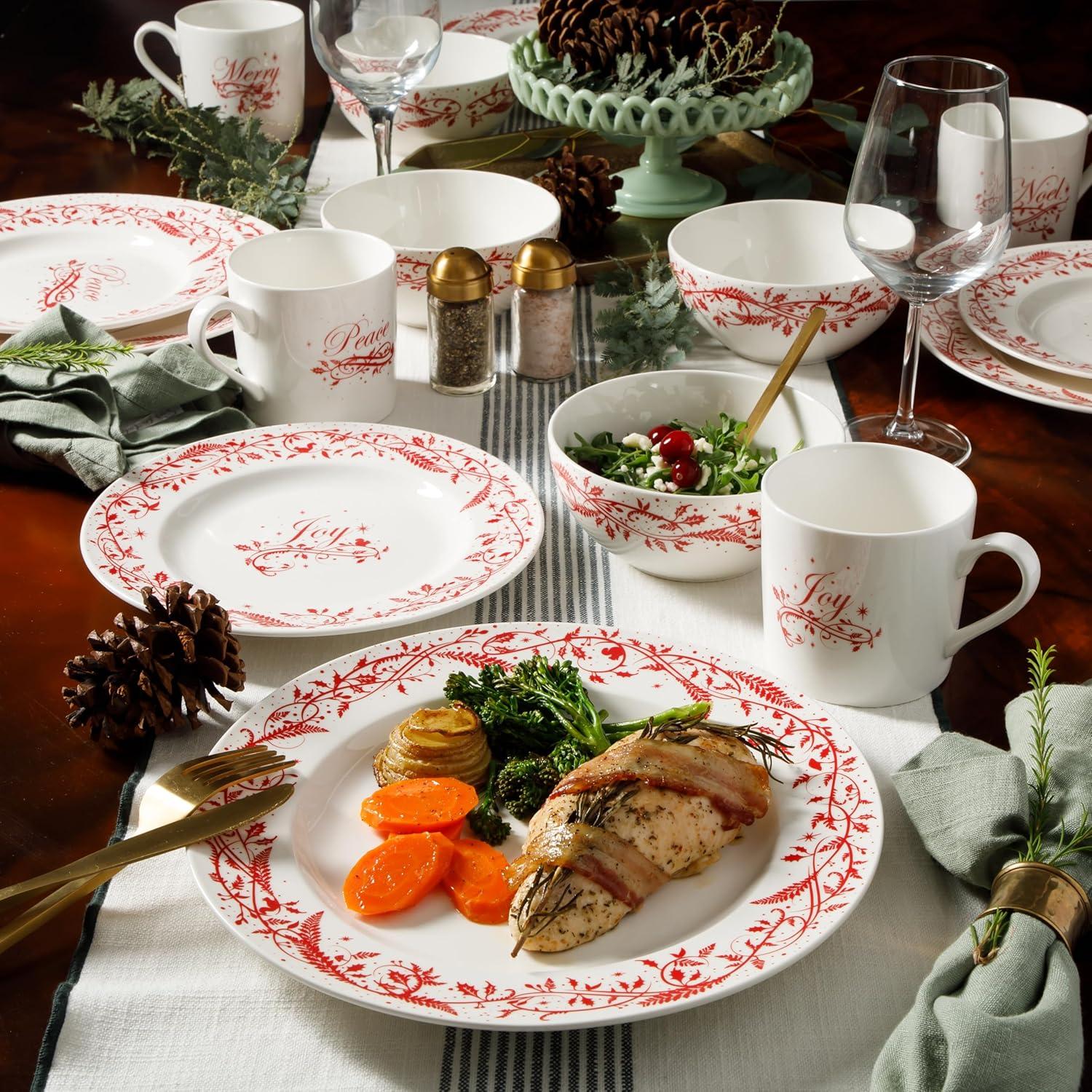 Martha Stewart Holiday Vines 16 Piece Porcelain Dinnerware Set