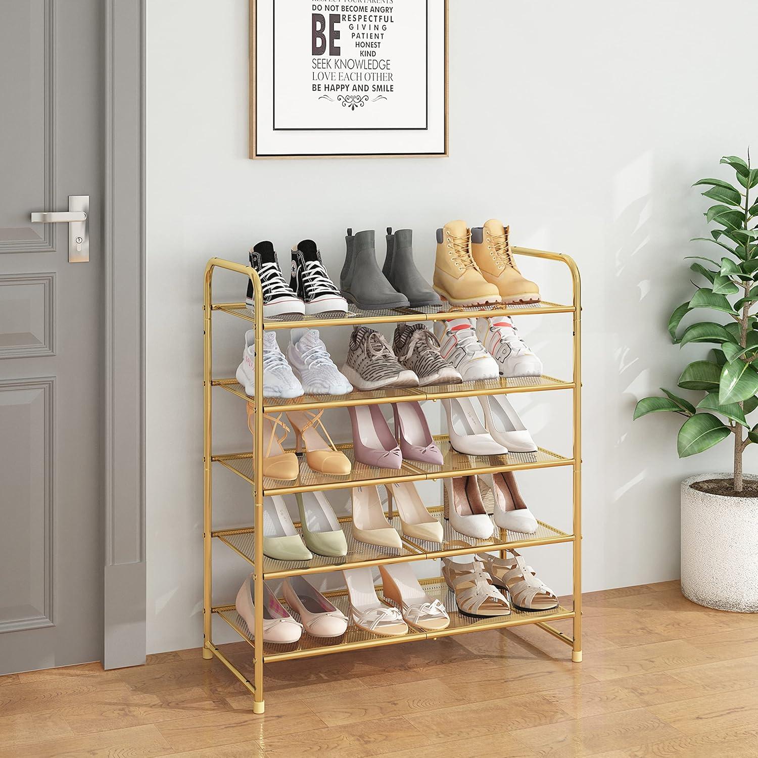 Golden Yellow 5-Tier Stackable Metal Shoe Rack