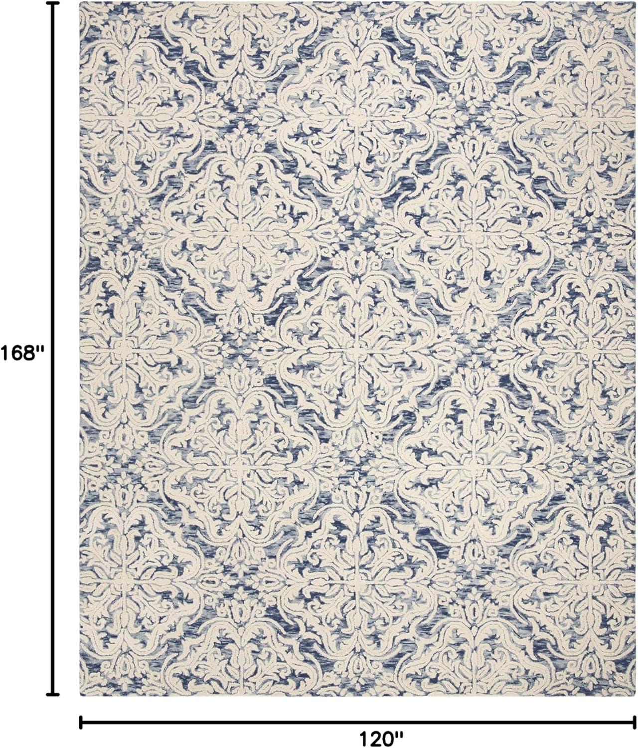 SAFAVIEH Blossom Githa Geometric Wool Area Rug, Blue/Ivory, 10' x 14'