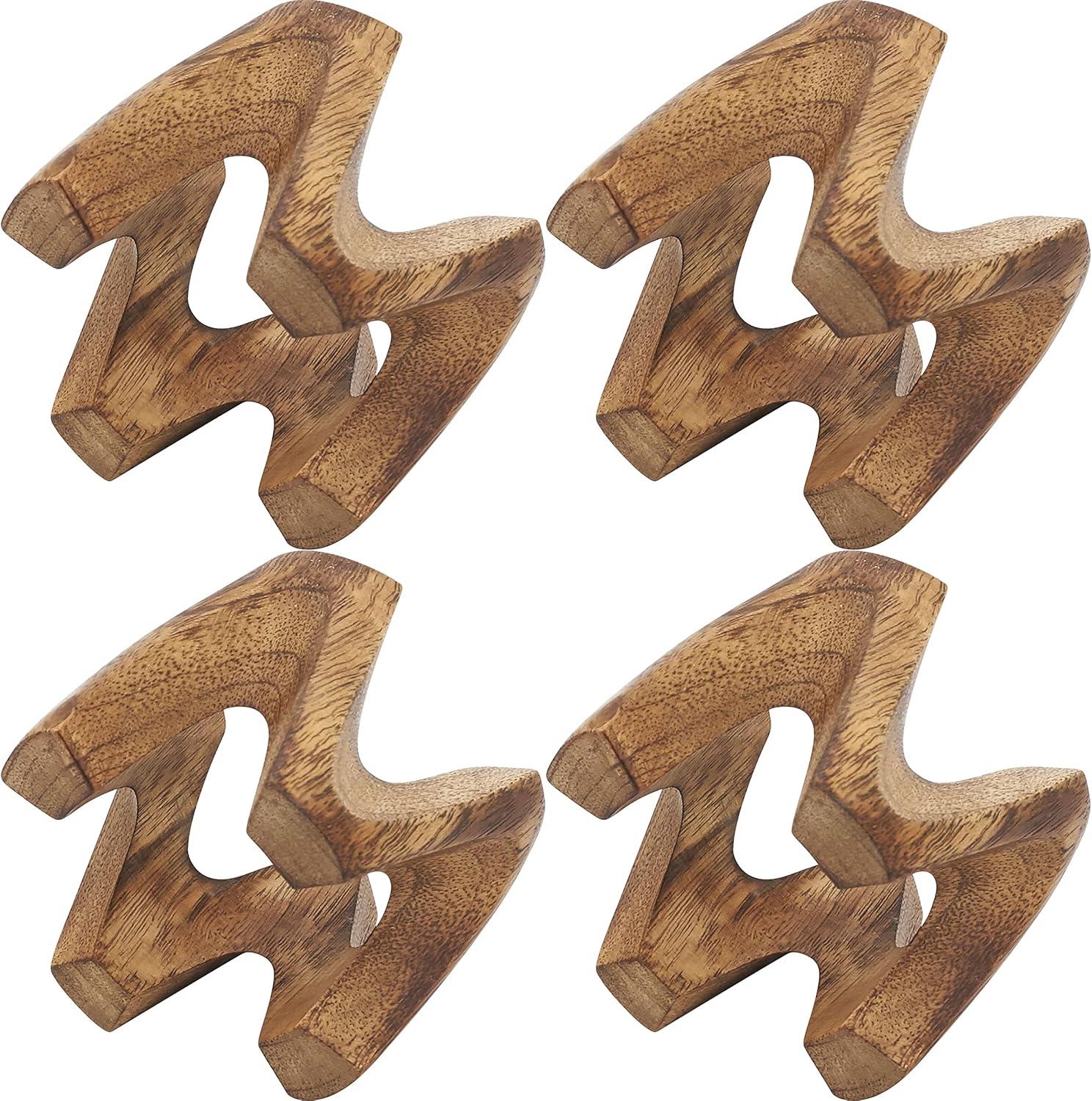 Natural Mango Wood W Design Napkin Rings Set of 4